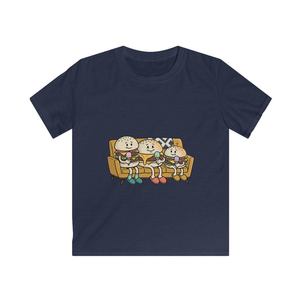 Cartoon Burger Family on Couch Tee | Kids graphic shirt, cute food characters