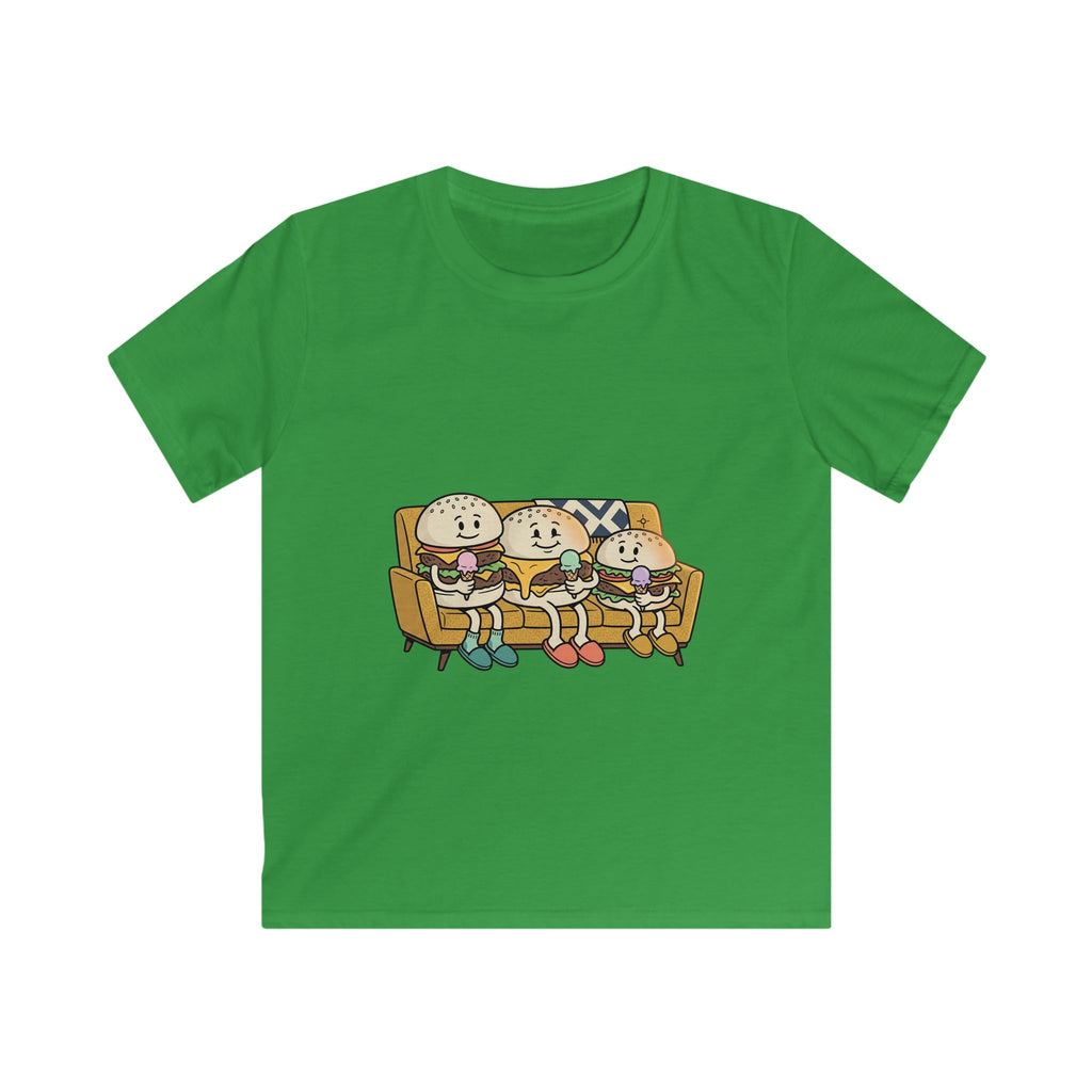 Cartoon Burger Family on Couch Tee | Kids graphic shirt, cute food characters