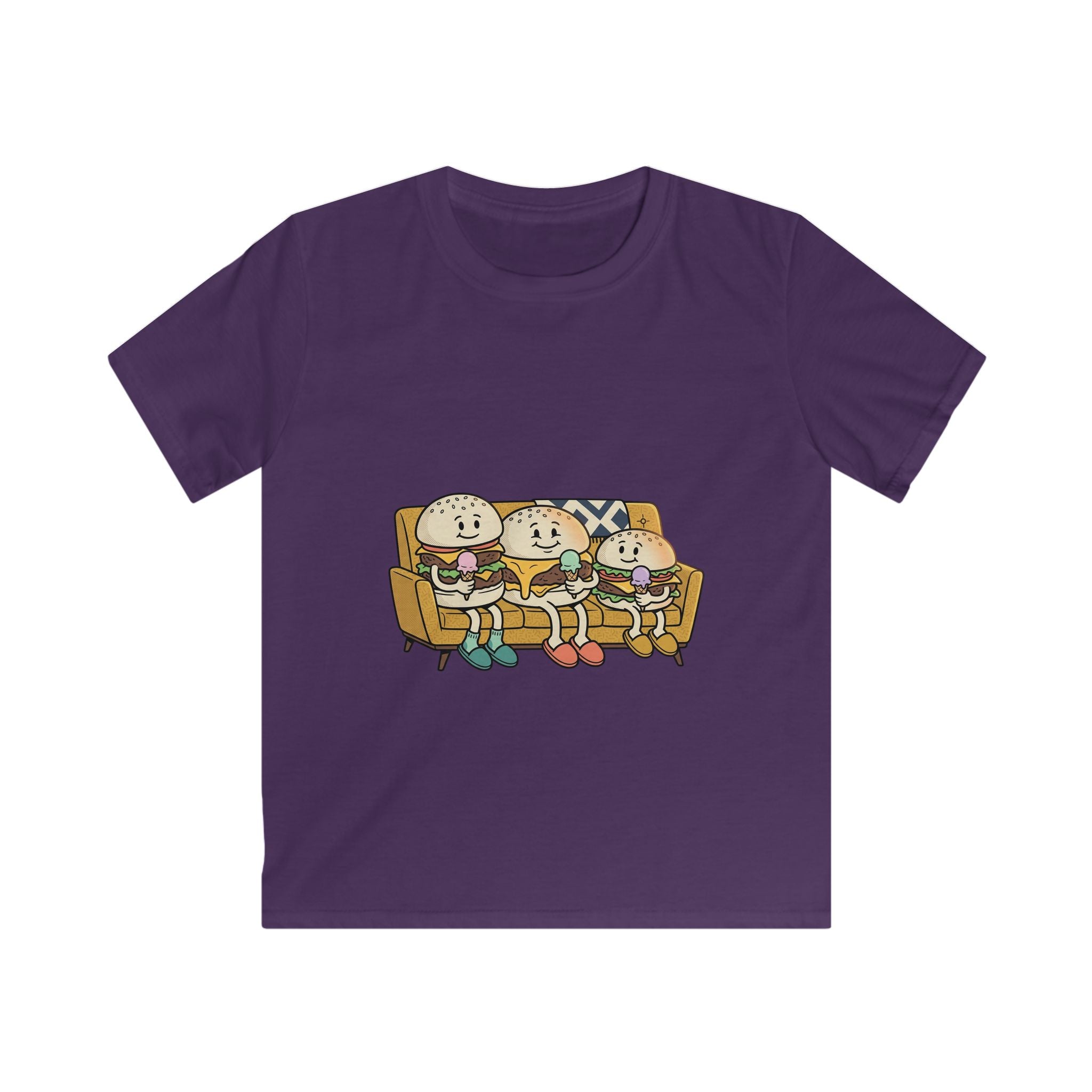 Cartoon Burger Family on Couch Tee | Kids graphic shirt, cute food characters