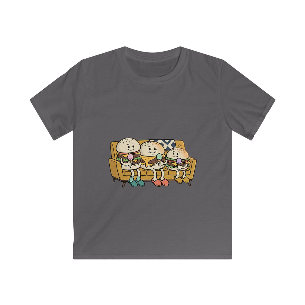 Cartoon Burger Family on Couch Tee | Kids graphic shirt, cute food characters