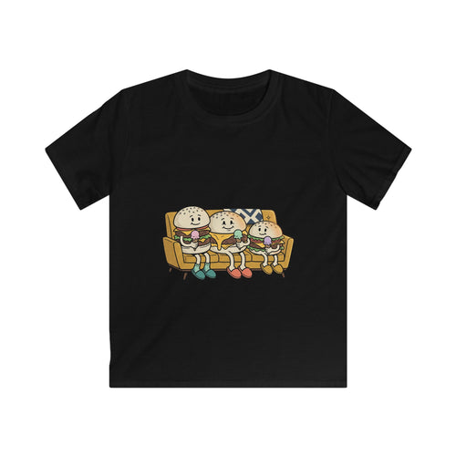 Cartoon Burger Family on Couch Tee | Kids graphic shirt, cute food characters