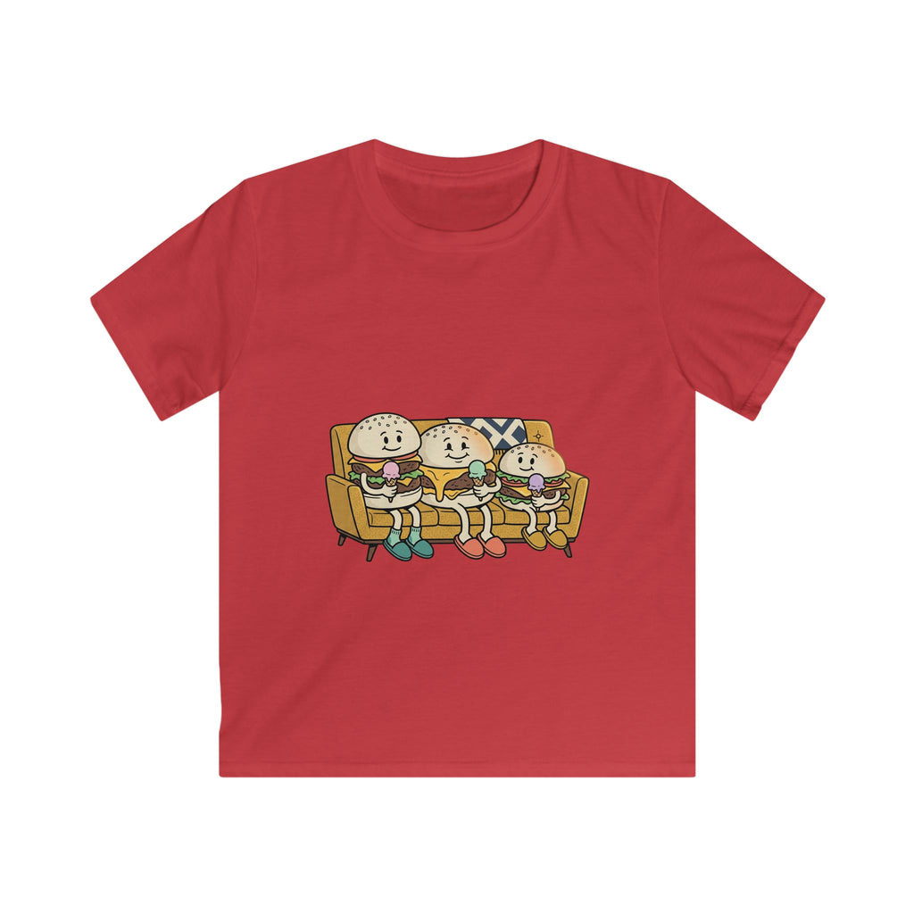 Cartoon Burger Family on Couch Tee | Kids graphic shirt, cute food characters
