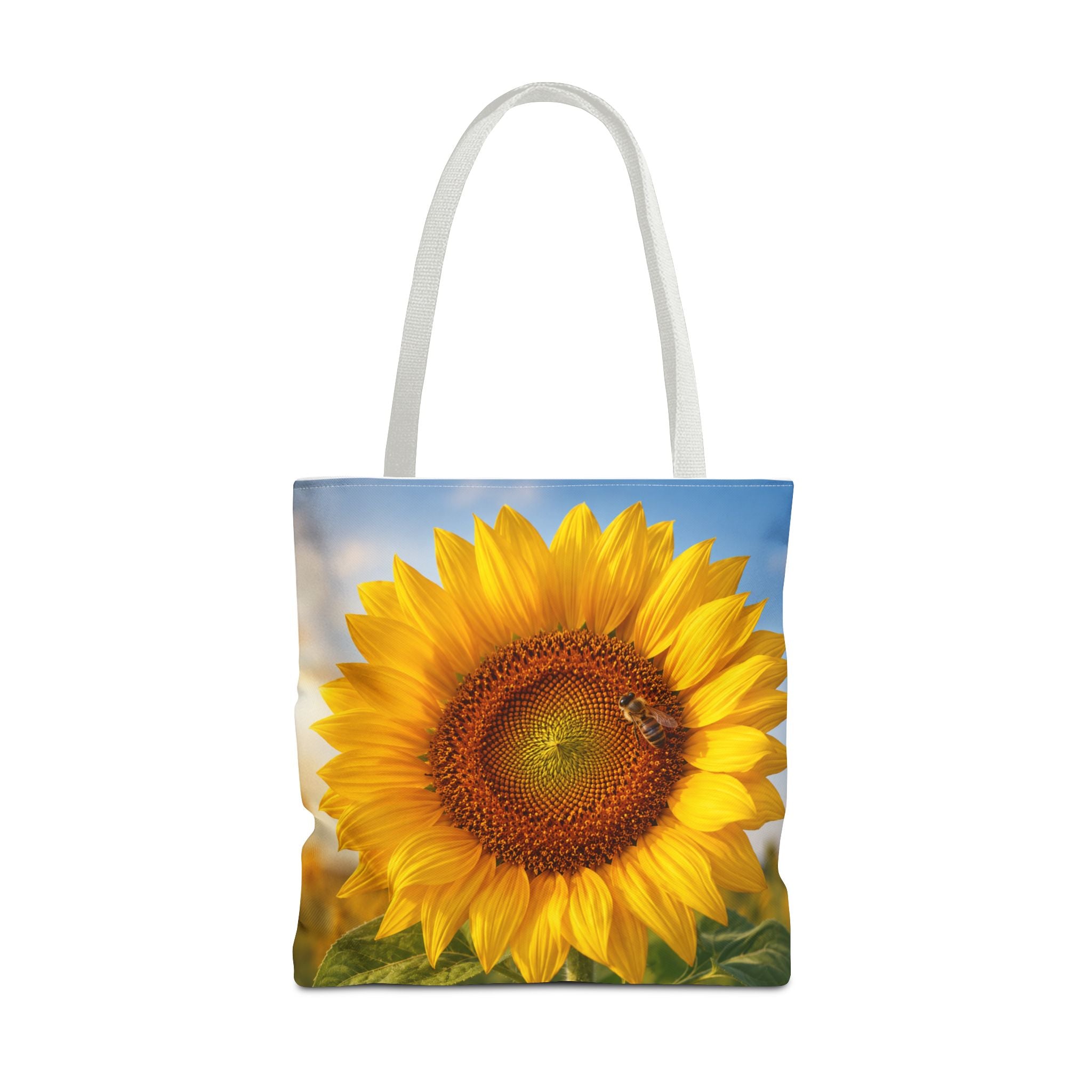 Sunflower with Bee Tote Bag, Sunflower Lovers Gift, Sunflower Grocery Bag, Beach Bag, Bright Floral Nature Print