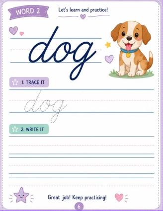 50 Easy Cursive Words for Kids Handwriting Practice Workbook (Digital Download)