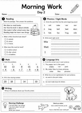 First Grade Morning Work Workbook | 20 Days of Math, Reading, Phonics, Writing & Language Arts | Printable PDF