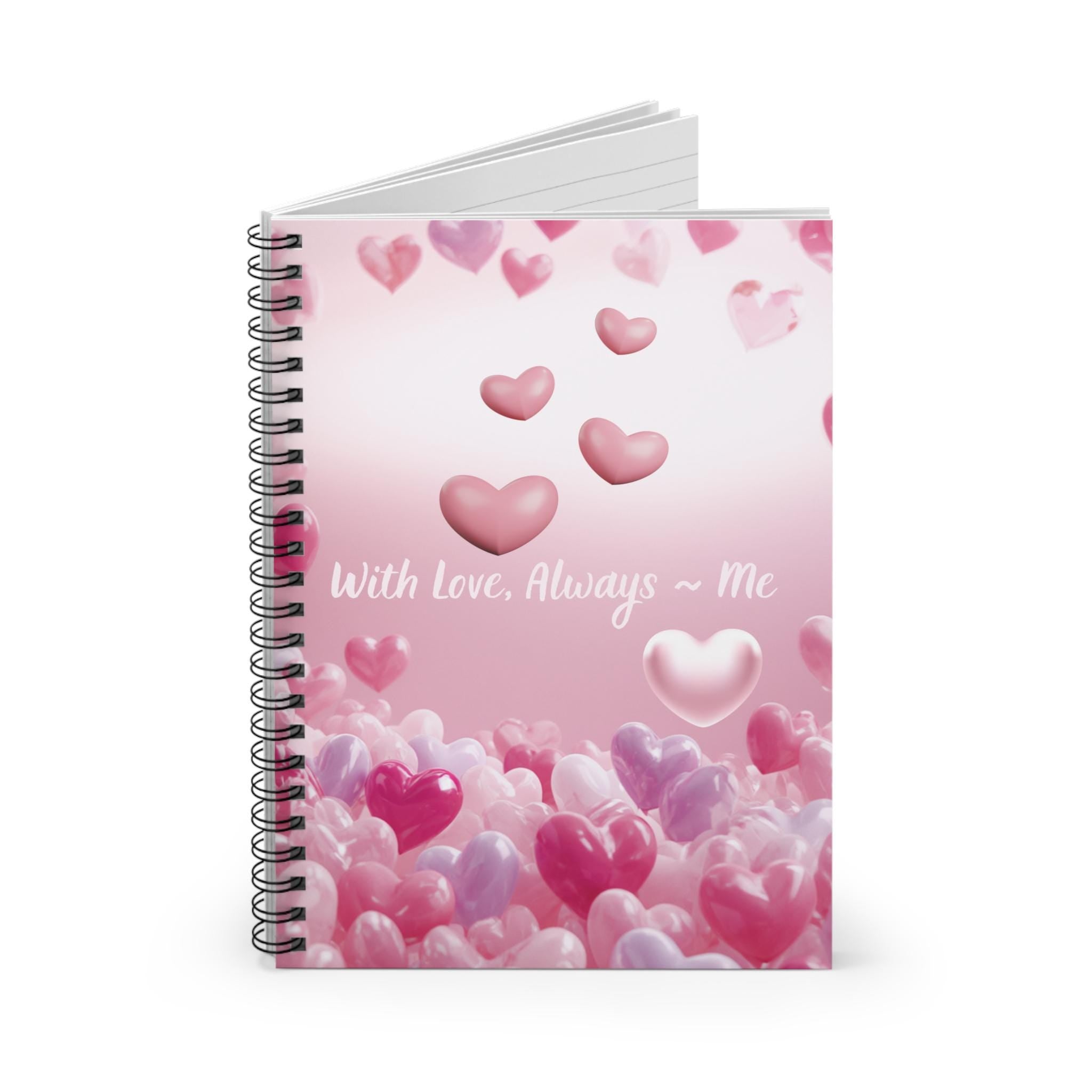 Pink Heart Pattern Notebook | Spiral Ruled Journal with 'With Love, Always'
