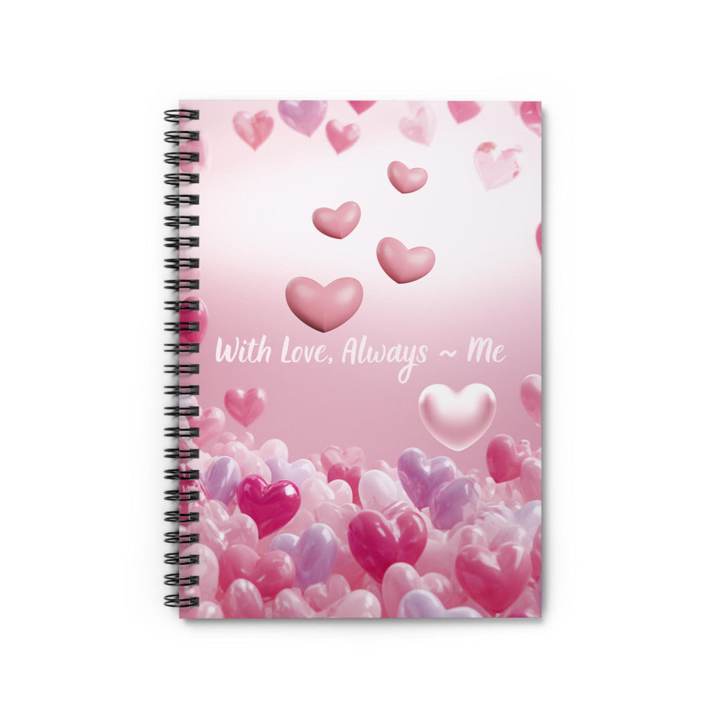 Pink Heart Pattern Notebook | Spiral Ruled Journal with 'With Love, Always'