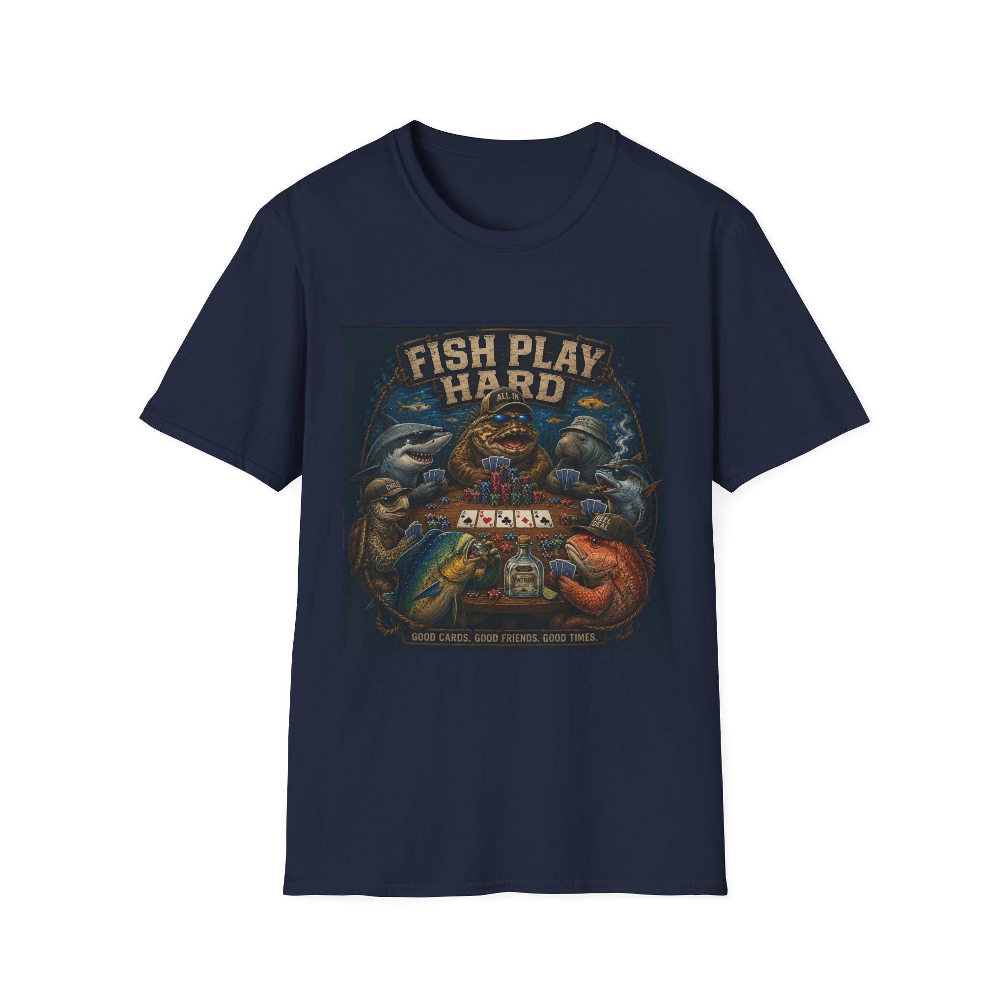 Fish Play Hard Poker Fish T-Shirt | Fishing Humor, Card Game Retro Art