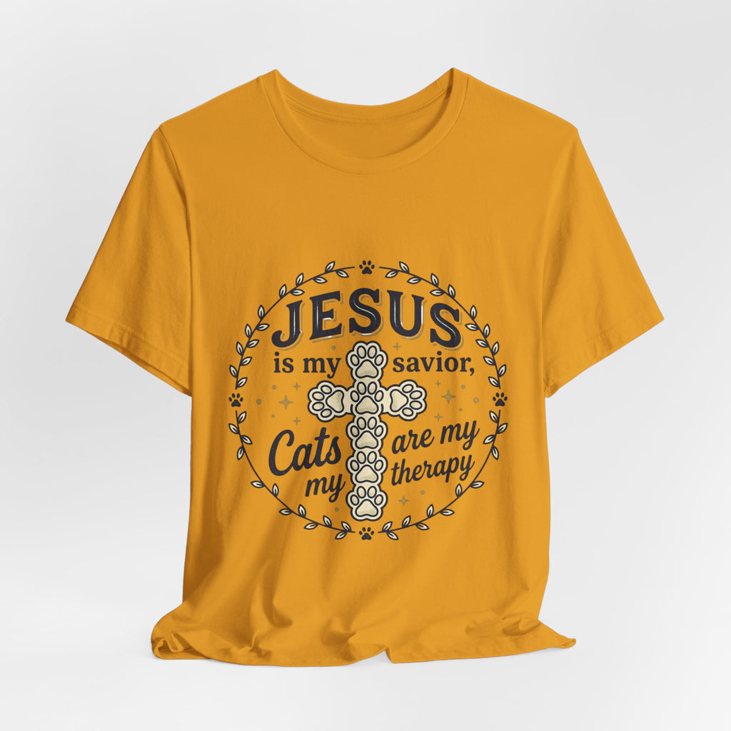 Jesus is my Savior Cats are my Therapy T-Shirt | Faith Cat Tee