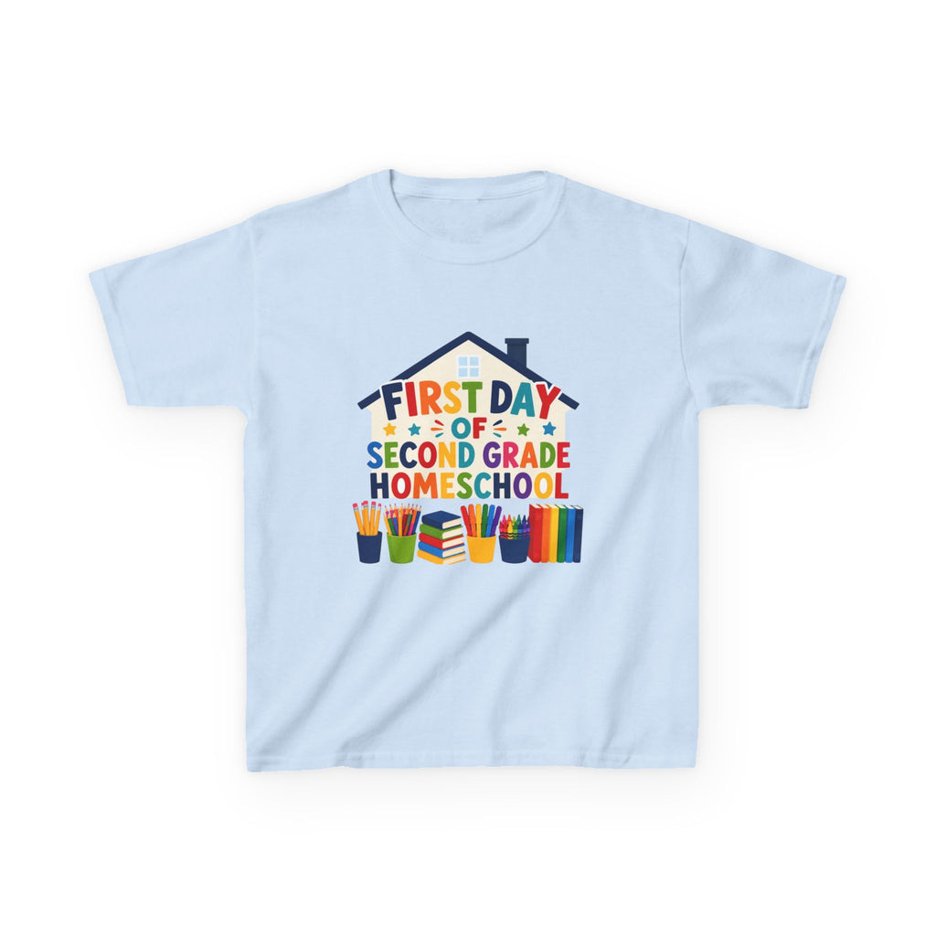 First Day of Second Grade Homeschool Kids Tee, Colorful School Supplies, Homeschool T-Shirt, Homeschool Gift for Kids