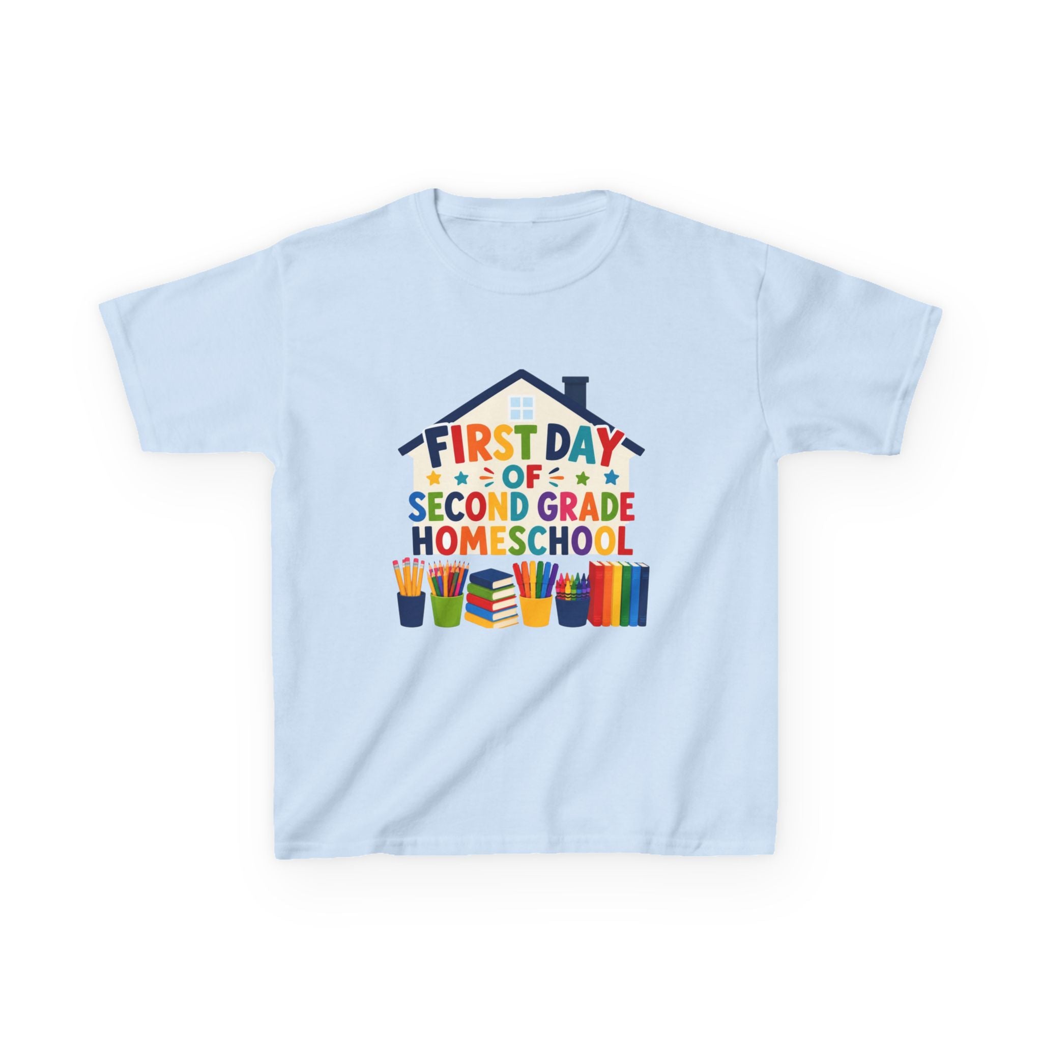 First Day of Second Grade Homeschool Kids Tee, Colorful School Supplies, Homeschool T-Shirt, Homeschool Gift for Kids