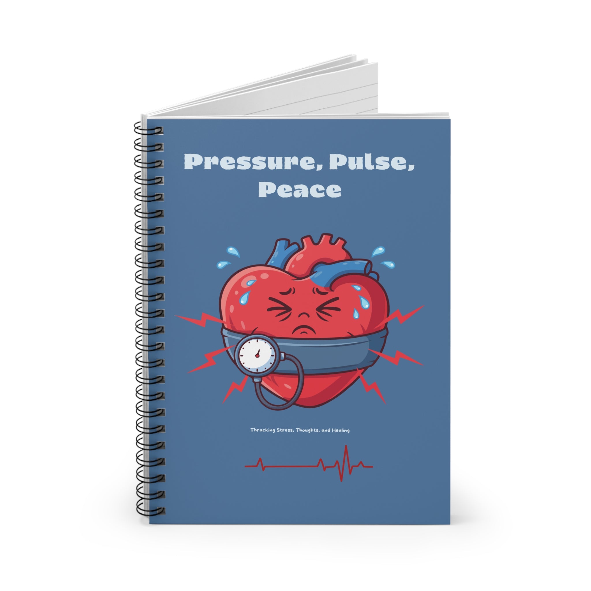 Pressure Pulse Peace Notebook | Spiral Ruled Journal, Heart Illustration