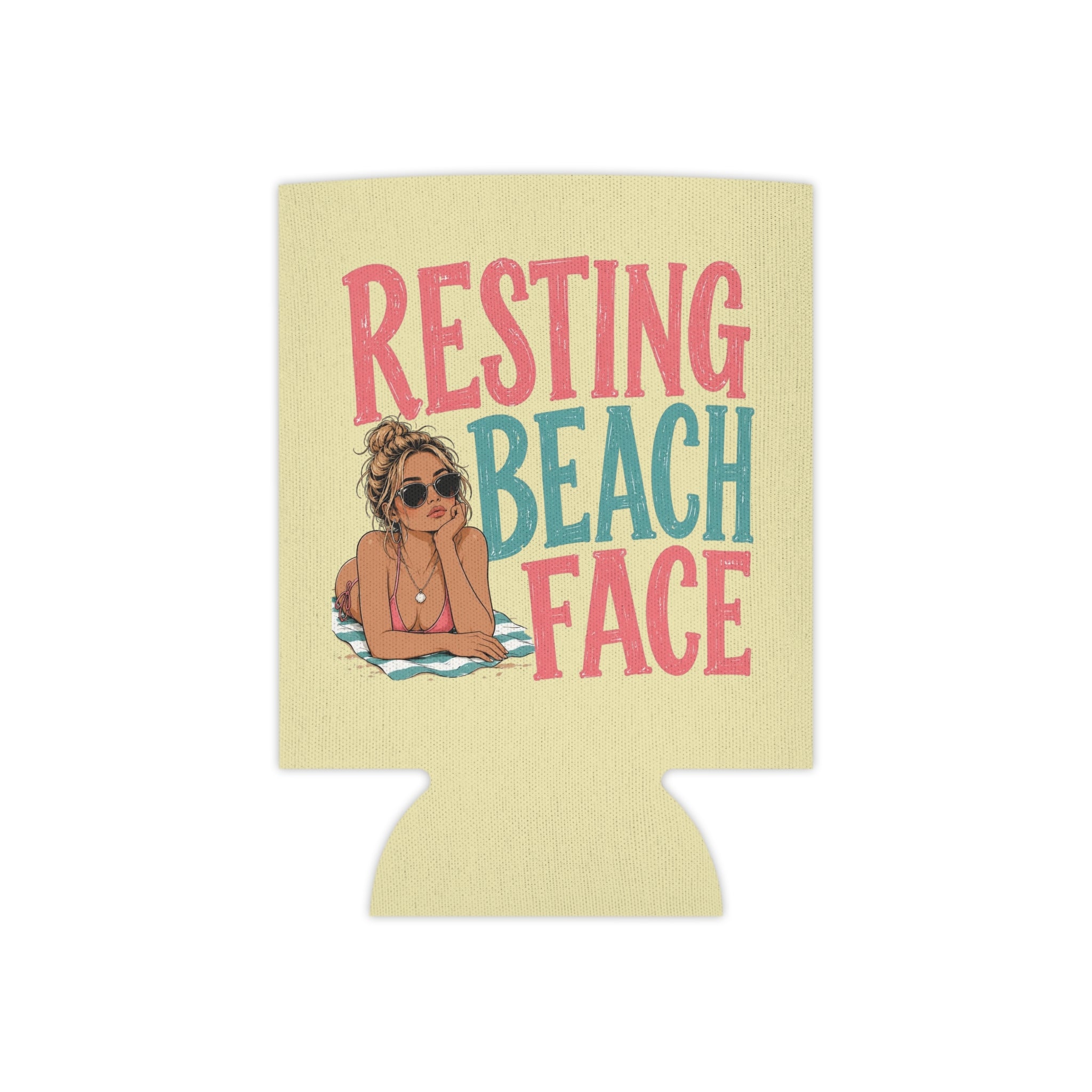Can Cooler - "Resting Beach Face" Summer Drink Koozie