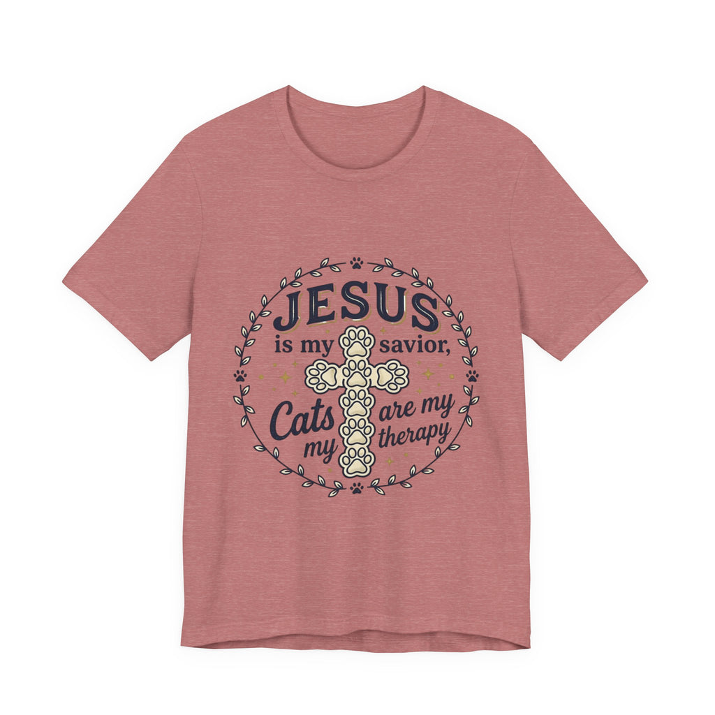 Jesus is my Savior Cats are my Therapy T-Shirt | Faith Cat Tee