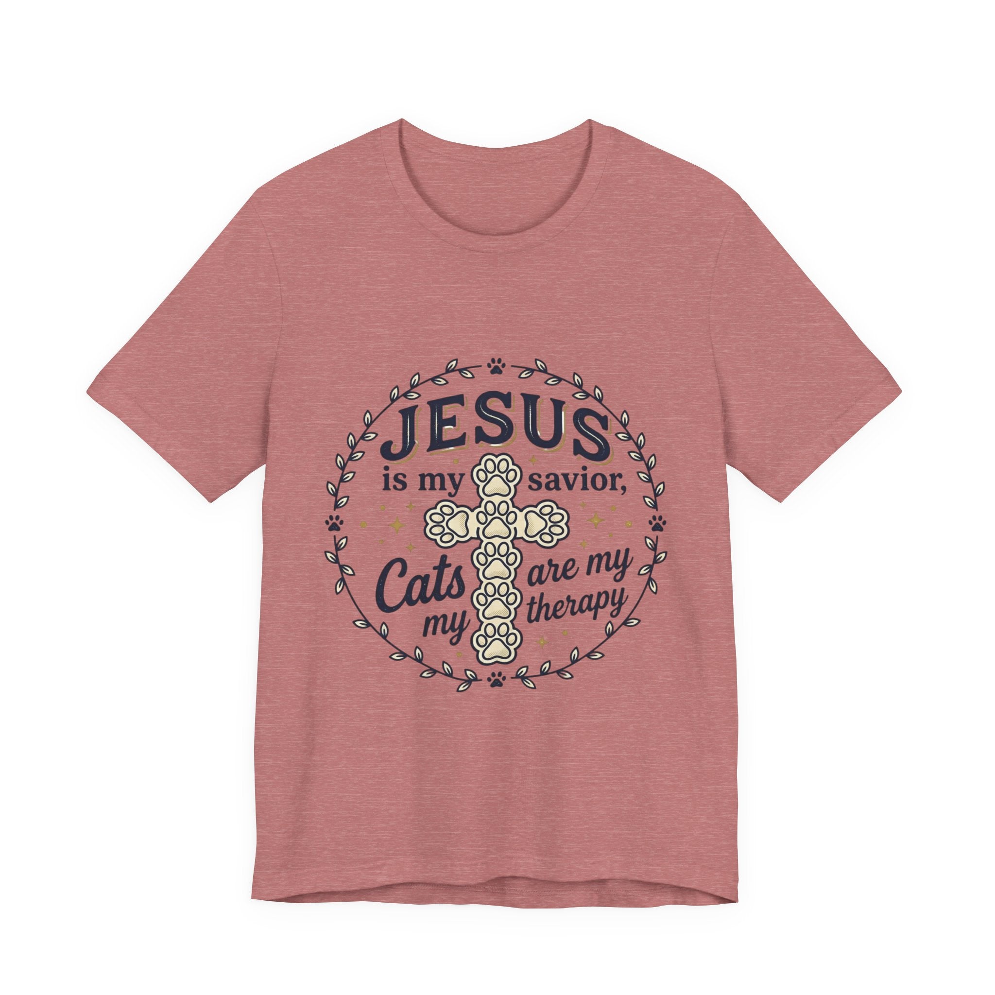 Jesus is my Savior Cats are my Therapy T-Shirt | Faith Cat Tee