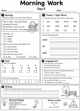 First Grade Morning Work Workbook | 20 Days of Math, Reading, Phonics, Writing & Language Arts | Printable PDF