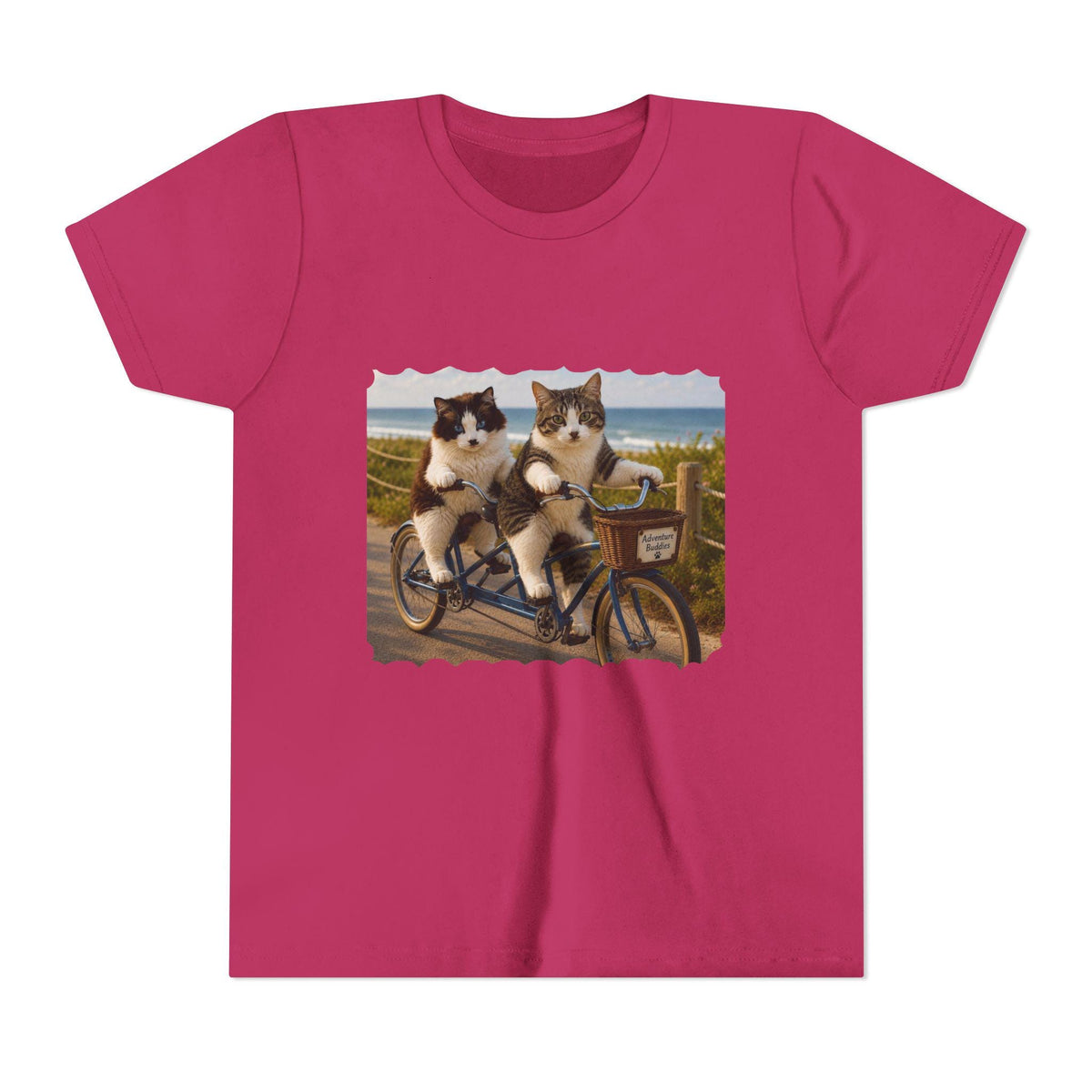 Two Cats Riding Tandem Bicycle Youth Tee | Cute Cat Kids Shirt, Girl's Gift