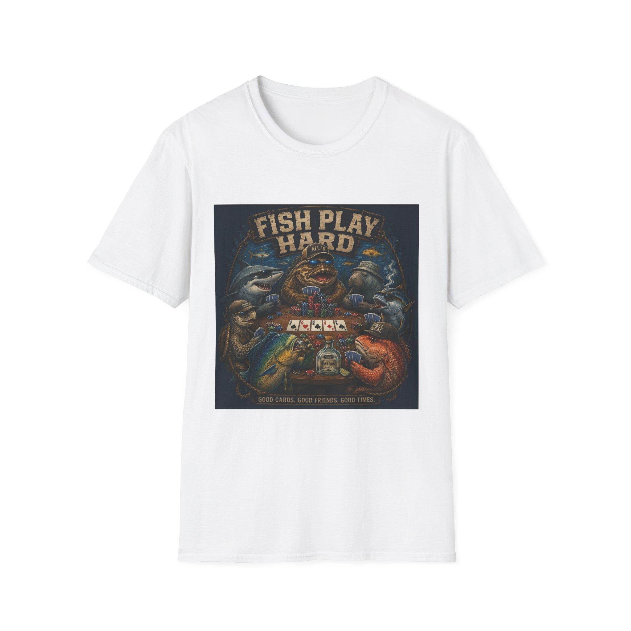 Fish Play Hard Poker Fish T-Shirt | Fishing Humor, Card Game Retro Art