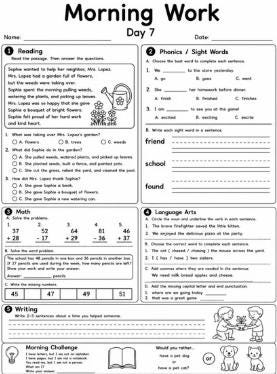 First Grade Morning Work Workbook | 20 Days of Math, Reading, Phonics, Writing & Language Arts | Printable PDF