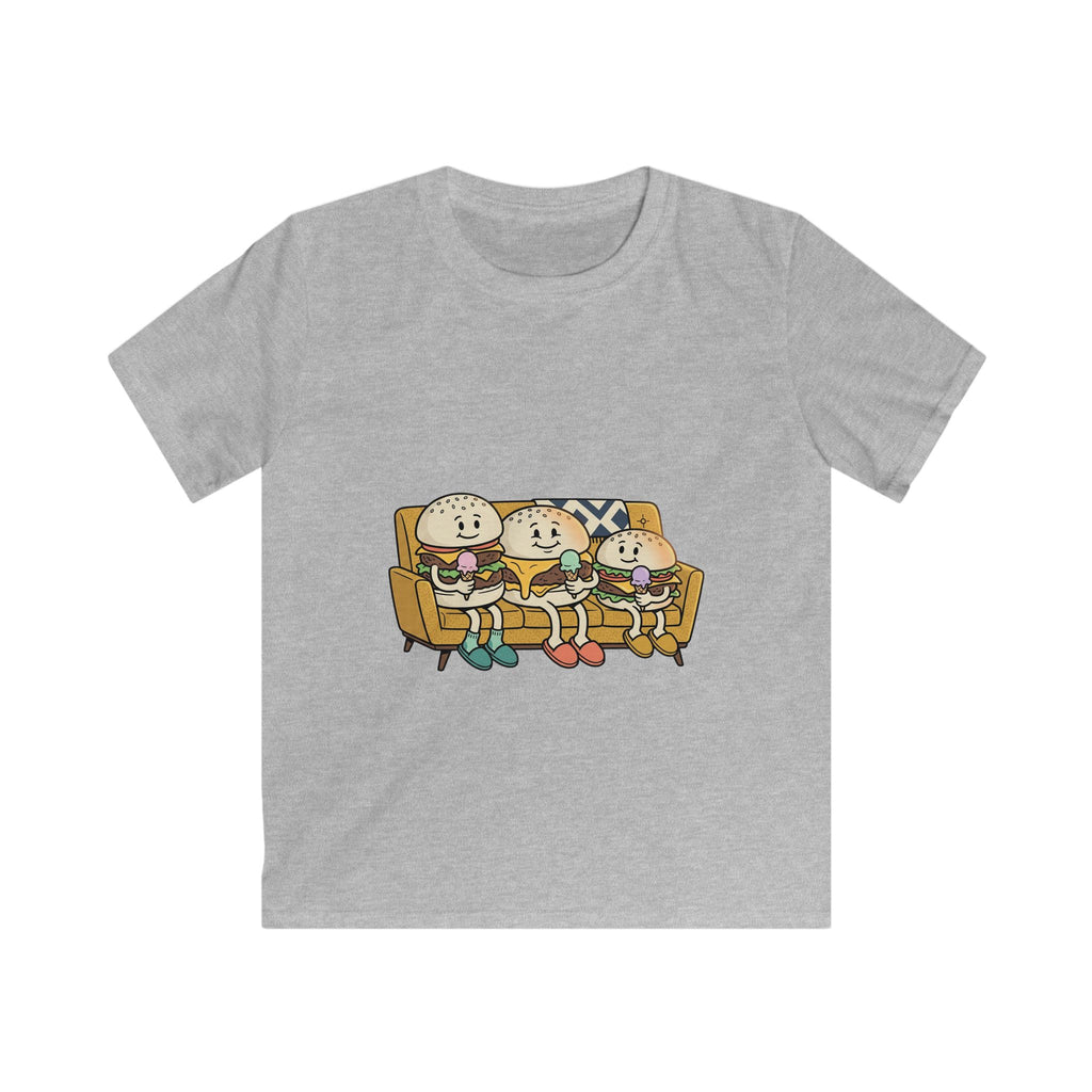 Cartoon Burger Family on Couch Tee | Kids graphic shirt, cute food characters