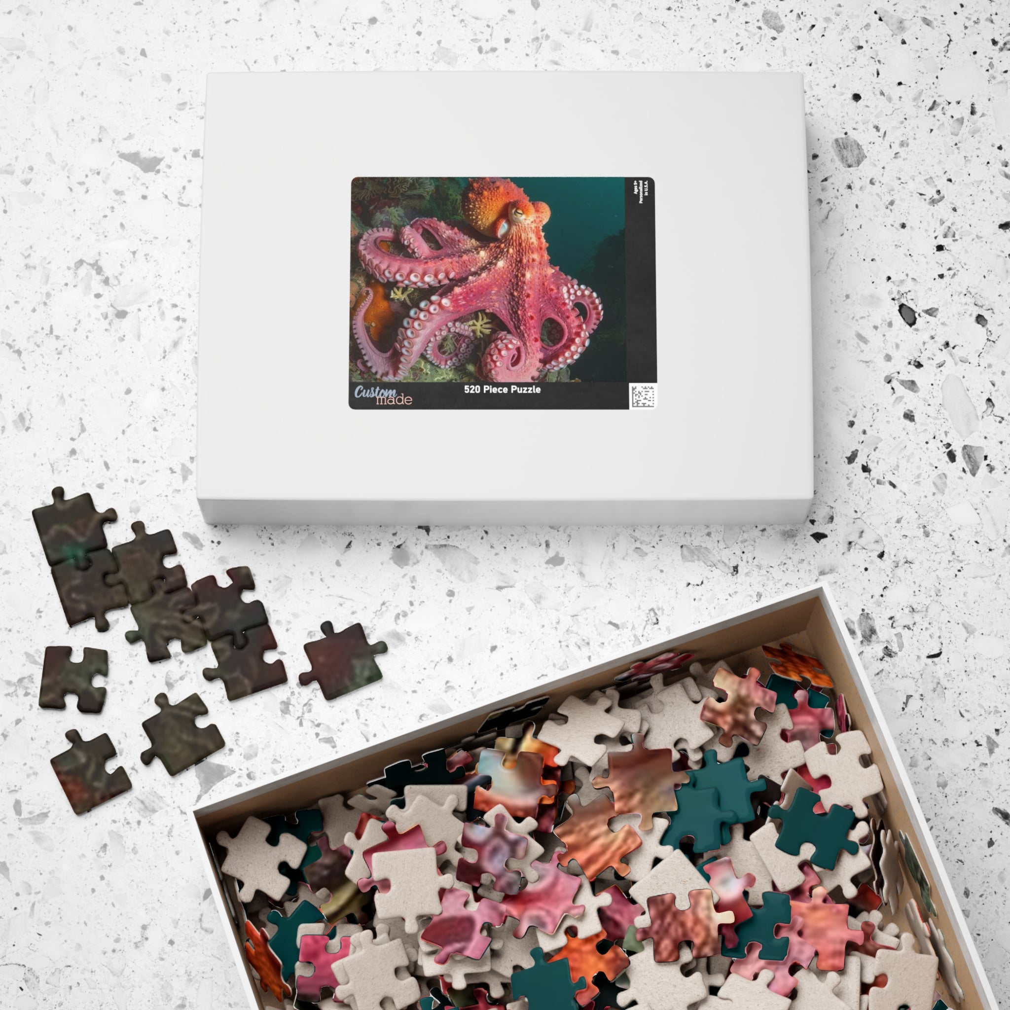 Pink Octopus Puzzle,  252-1014 Piece, Ocean Sea Life Jigsaw, Sea Life Puzzle, Octopus Lovers Gift