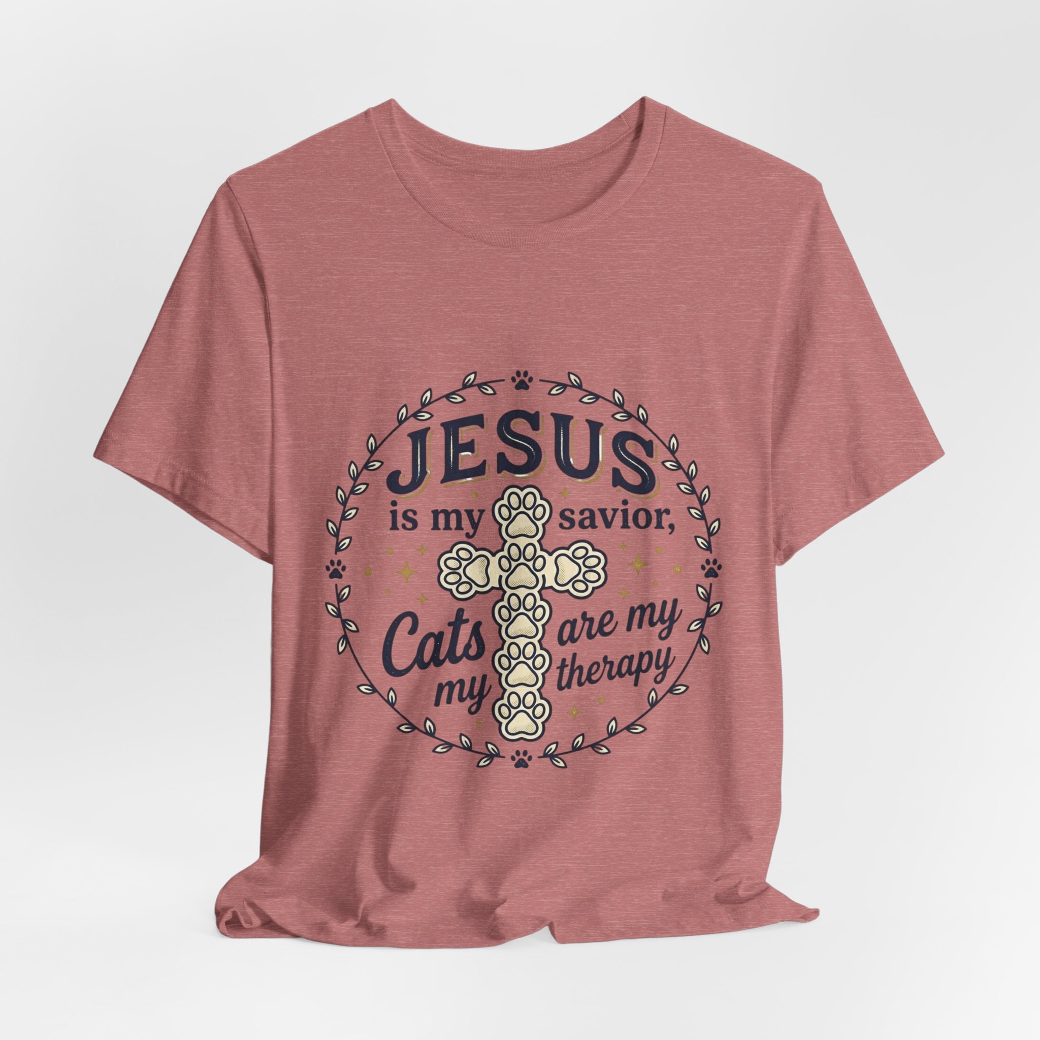 Jesus is my Savior Cats are my Therapy T-Shirt | Faith Cat Tee