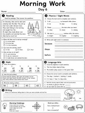 First Grade Morning Work Workbook | 20 Days of Math, Reading, Phonics, Writing & Language Arts | Printable PDF