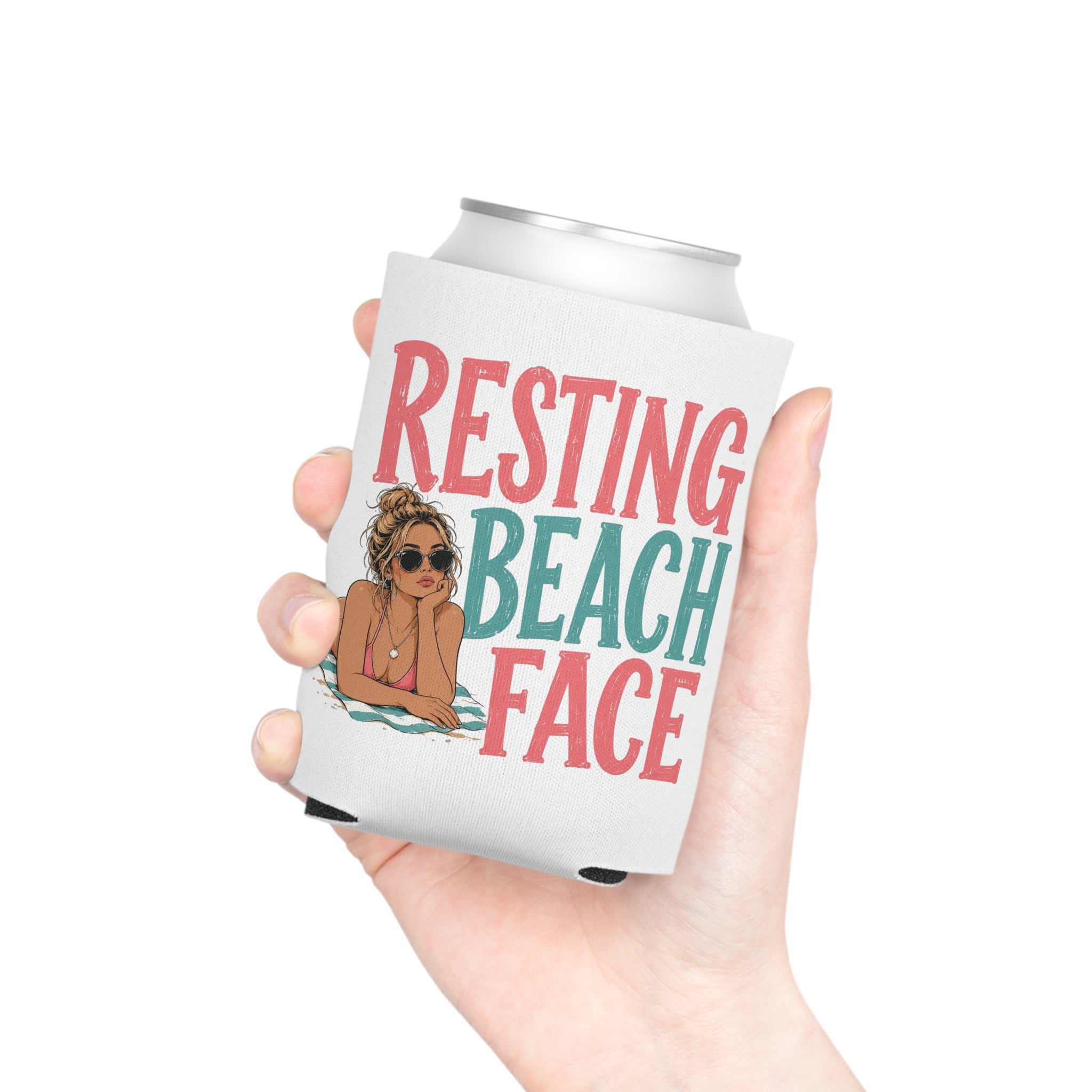 Can Cooler — “Resting Beach Face” Funny Beach Drink Koozie