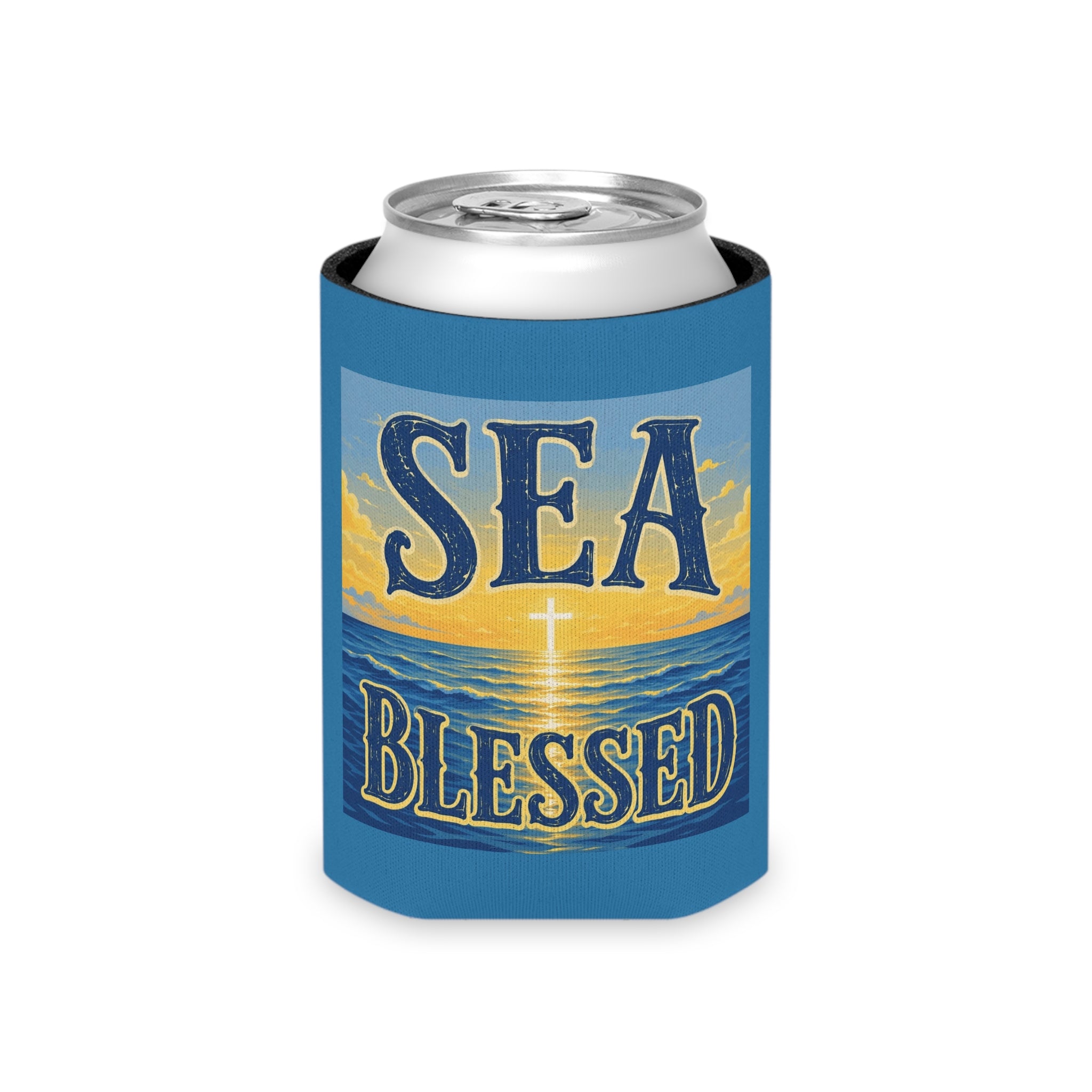 Sea Blessed Can Cooler — Coastal Faith Beverage Insulator