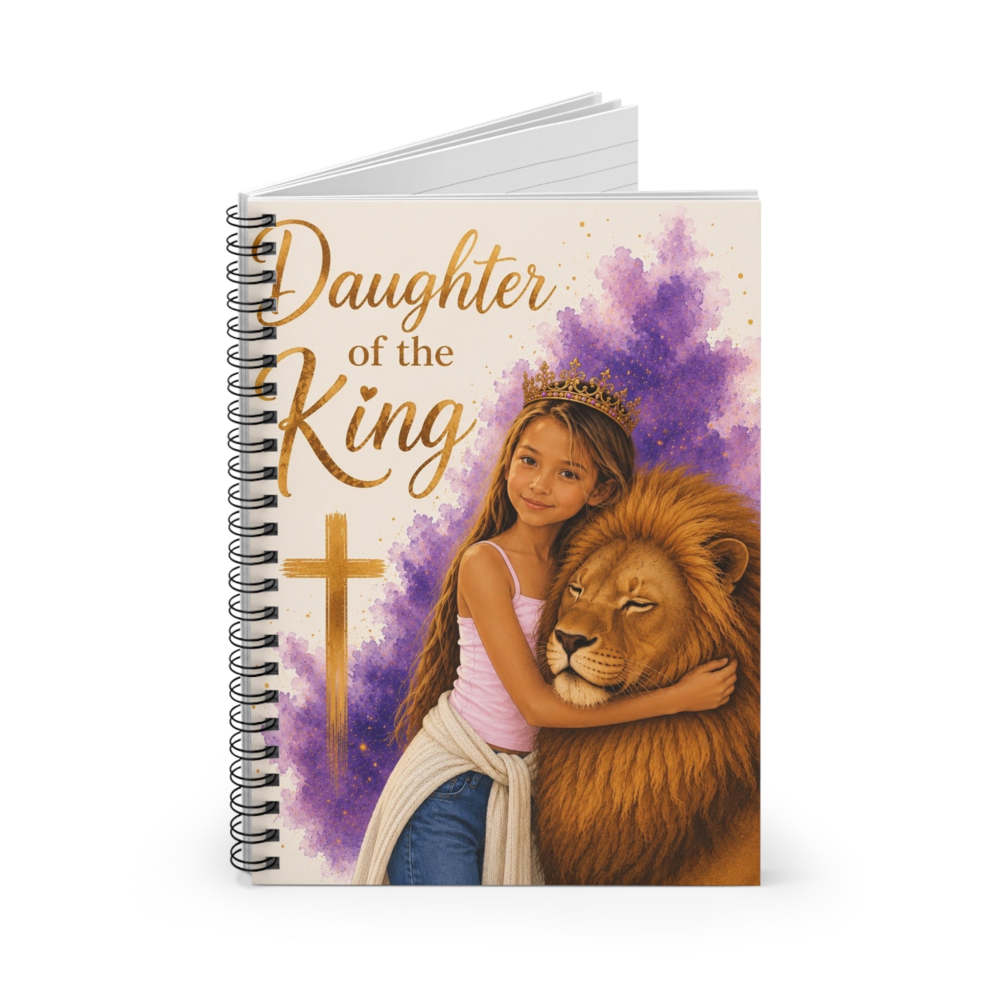 Daughter of the King Spiral Notebook,  Christian Journal with Lion & Crown Design, Christian Journal for Daughter, Faith Child Notebook