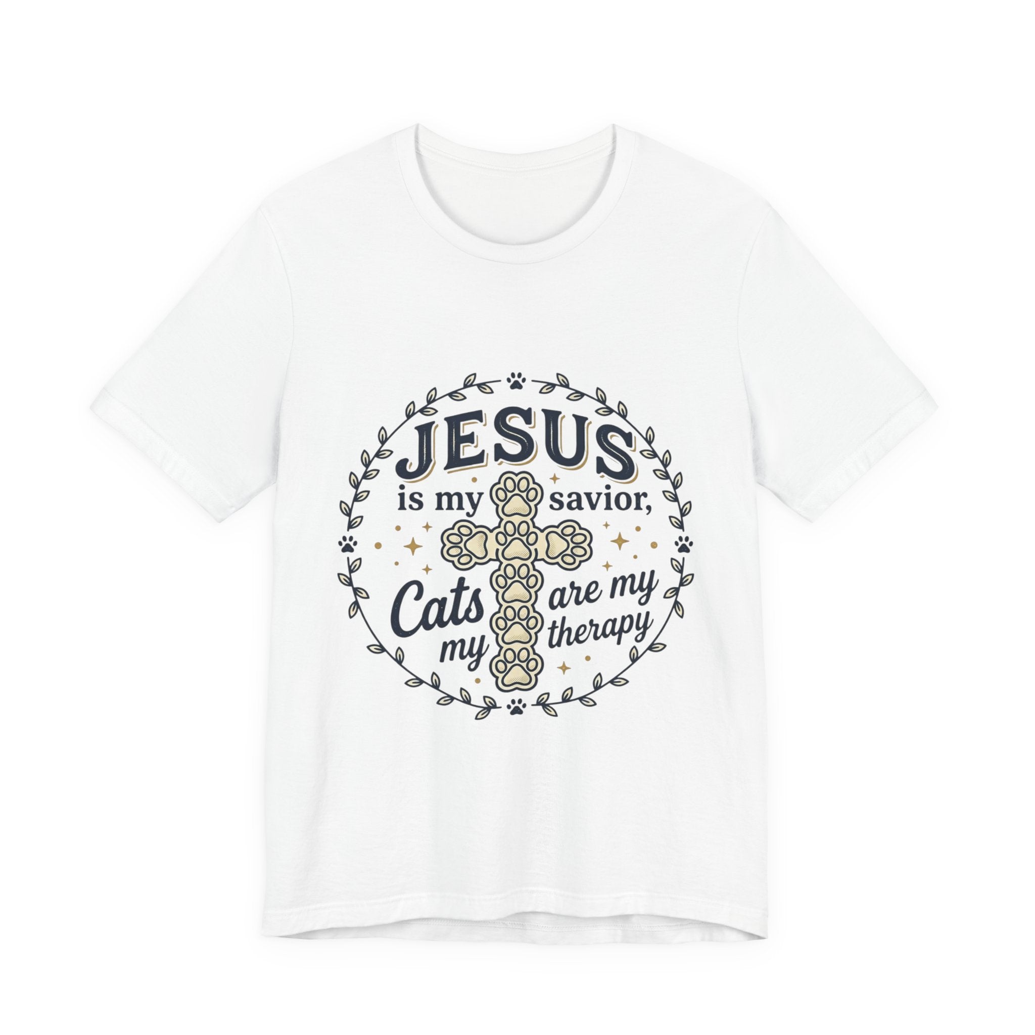 Jesus is my Savior Cats are my Therapy T-Shirt | Faith Cat Tee
