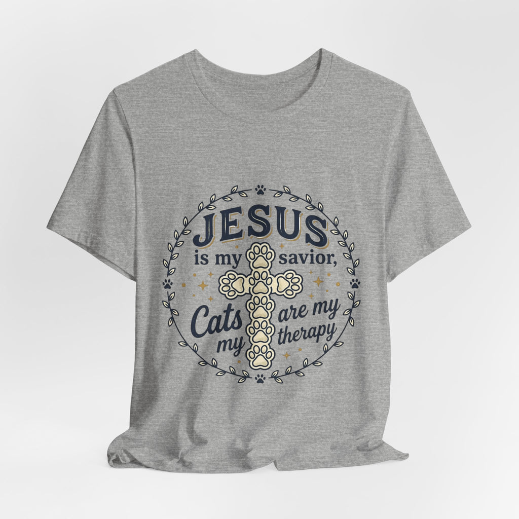 Jesus is my Savior Cats are my Therapy T-Shirt | Faith Cat Tee