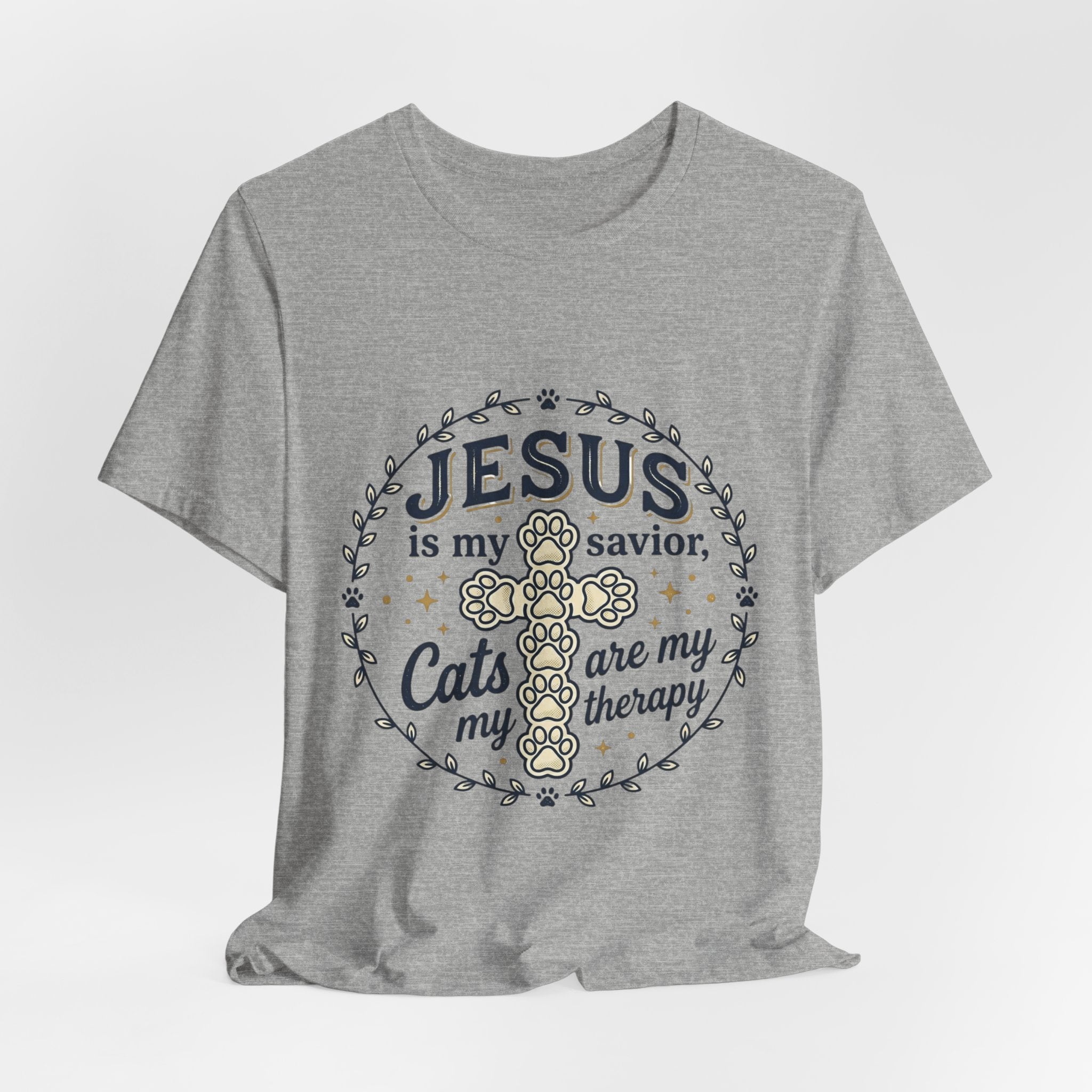 Jesus is my Savior Cats are my Therapy T-Shirt | Faith Cat Tee