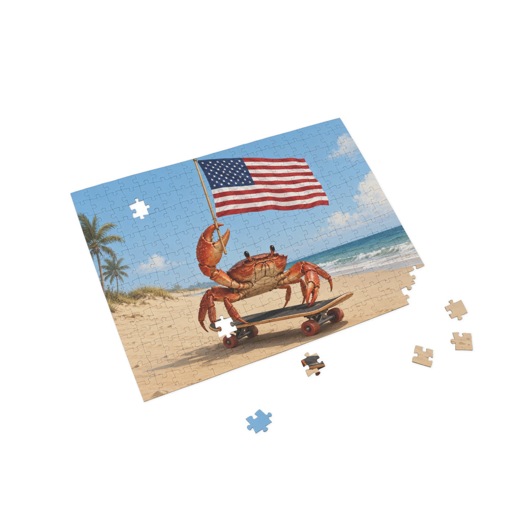 Patriotic Crab on Skateboard Puzzle, Beach Flag Jigsaw Puzzle, Beach Puzzle, Crab Gift, Family Puzzle