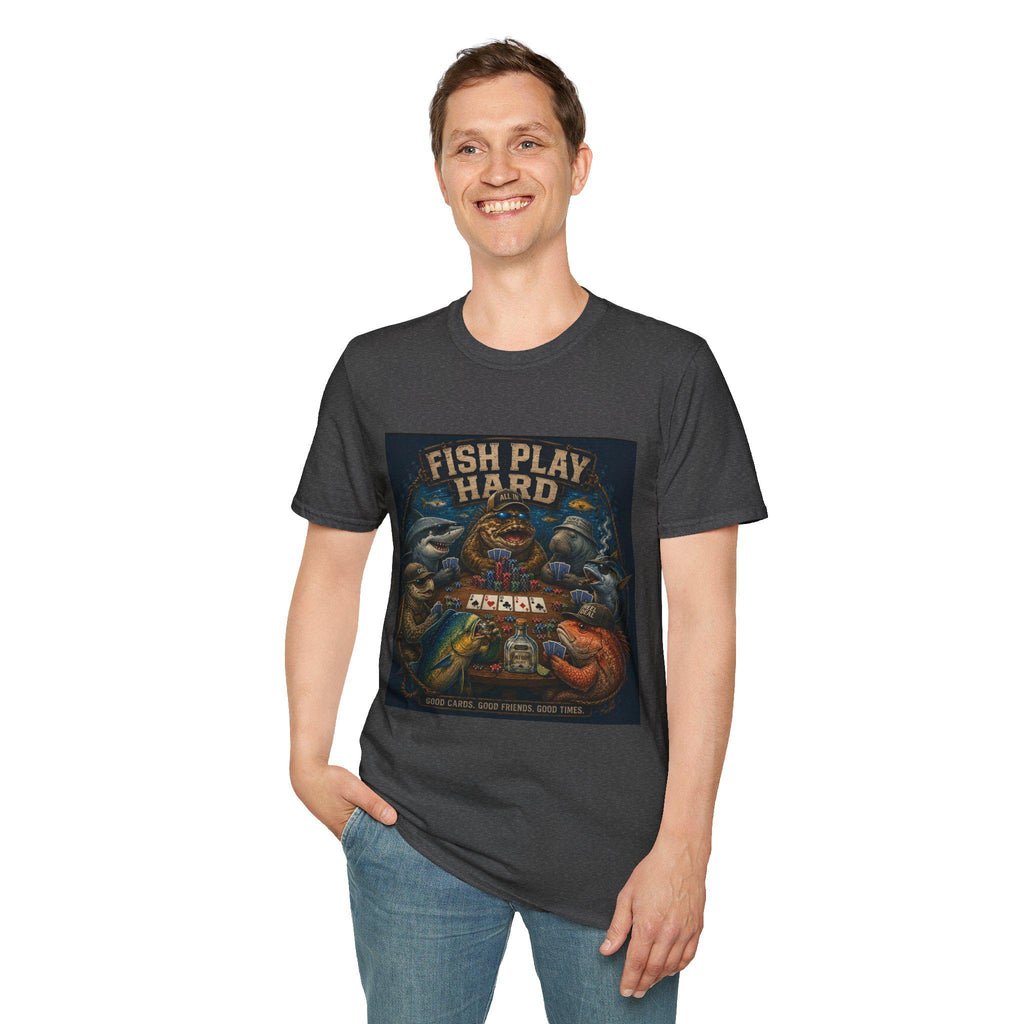 Fish Play Hard Poker Fish T-Shirt | Fishing Humor, Card Game Retro Art