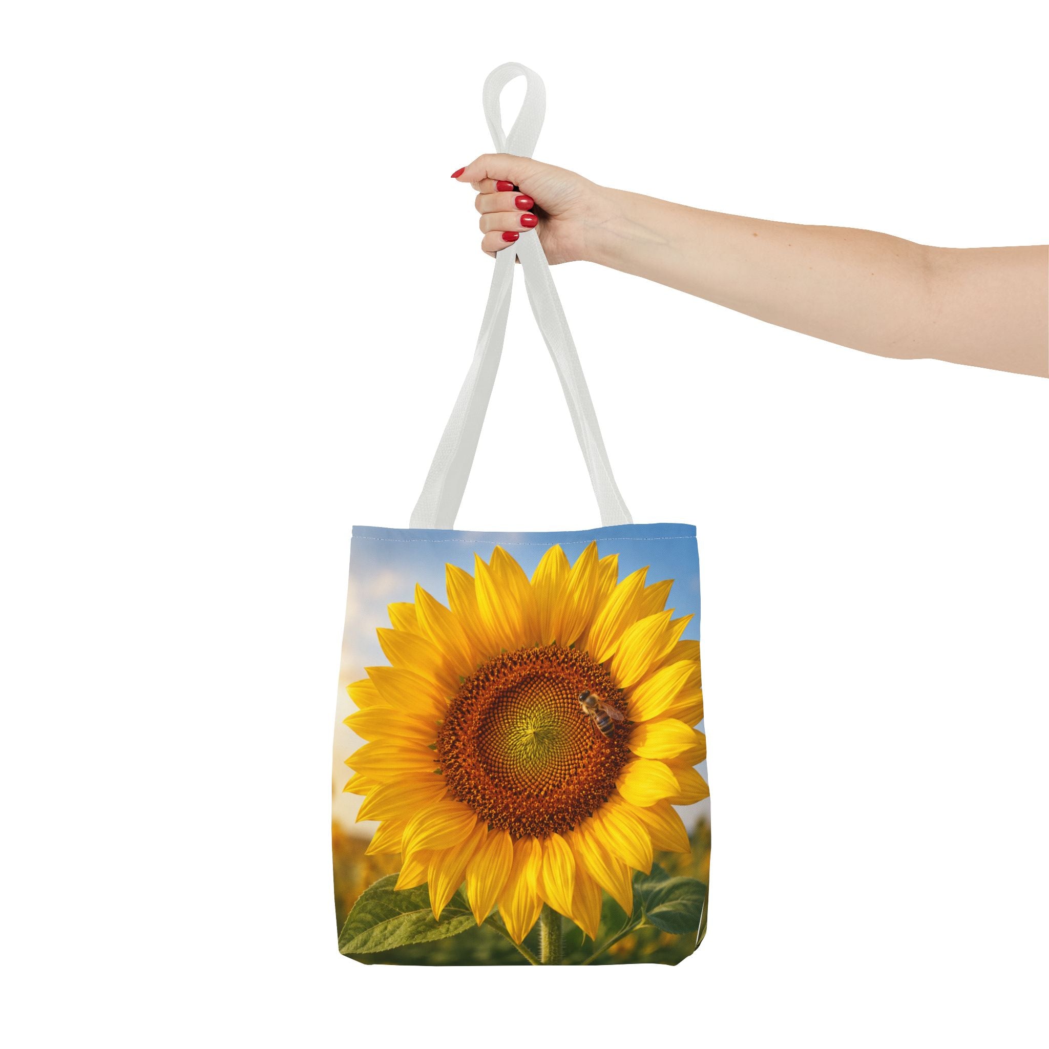 Sunflower with Bee Tote Bag, Sunflower Lovers Gift, Sunflower Grocery Bag, Beach Bag, Bright Floral Nature Print