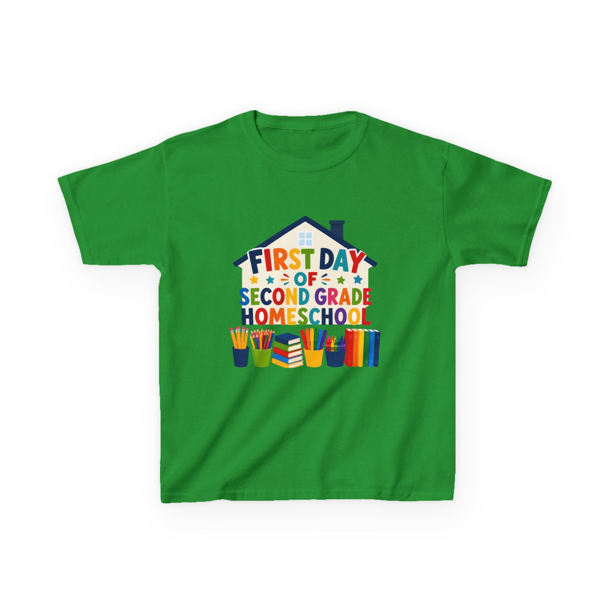 First Day of Second Grade Homeschool Kids Tee, Colorful School Supplies, Homeschool T-Shirt, Homeschool Gift for Kids