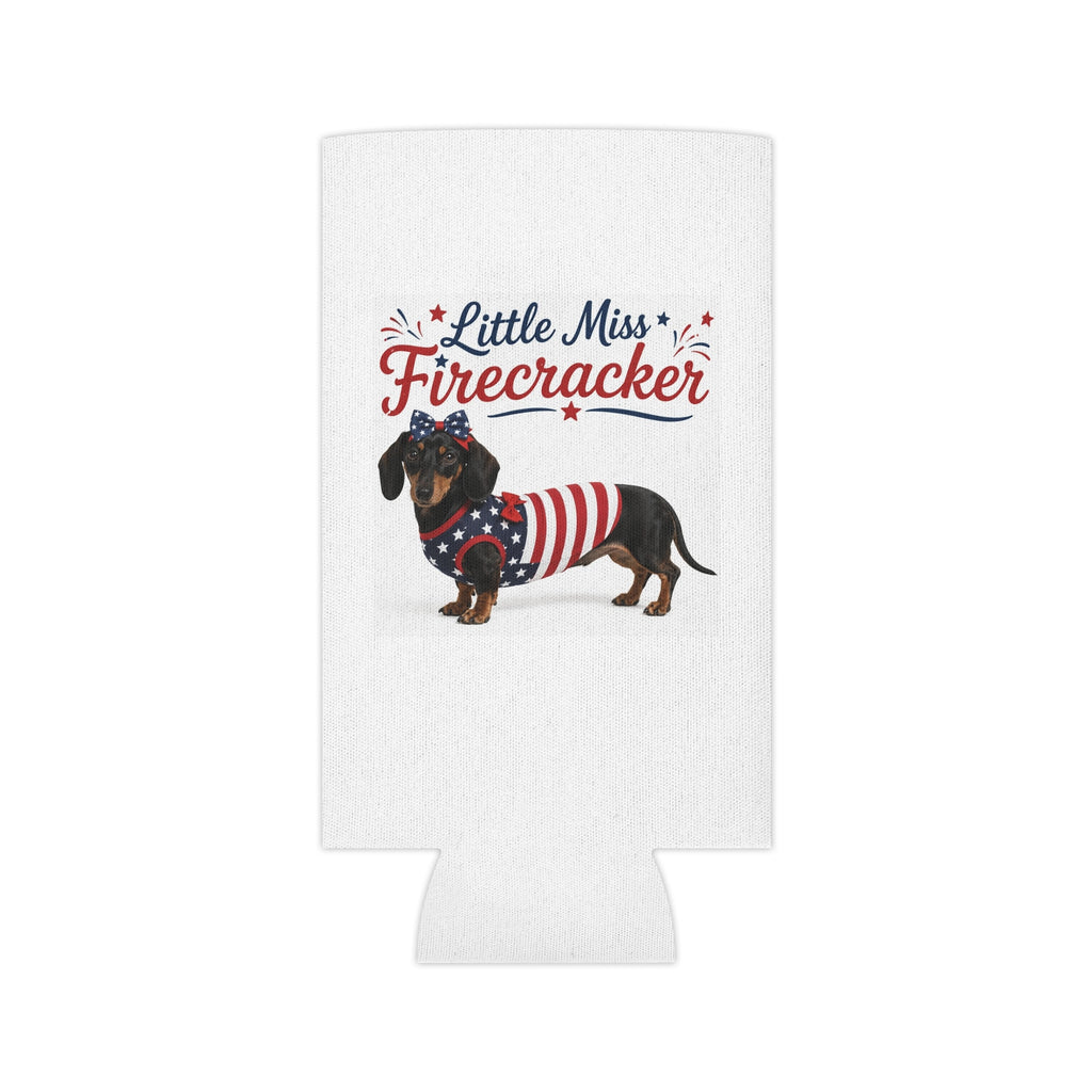 Little Miss Firecracker Can Cooler | Patriotic Dachshund, Fourth of July