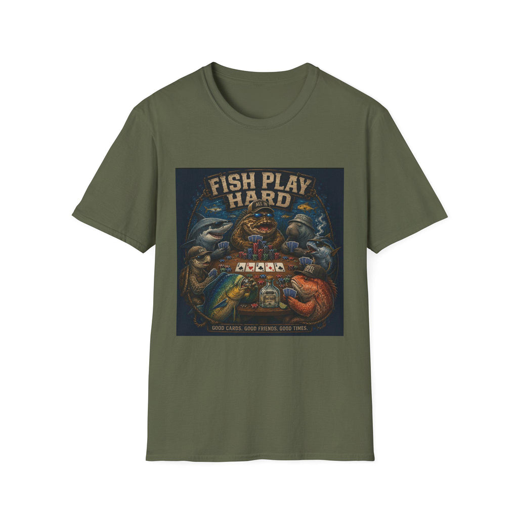 Fish Play Hard Poker Fish T-Shirt | Fishing Humor, Card Game Retro Art
