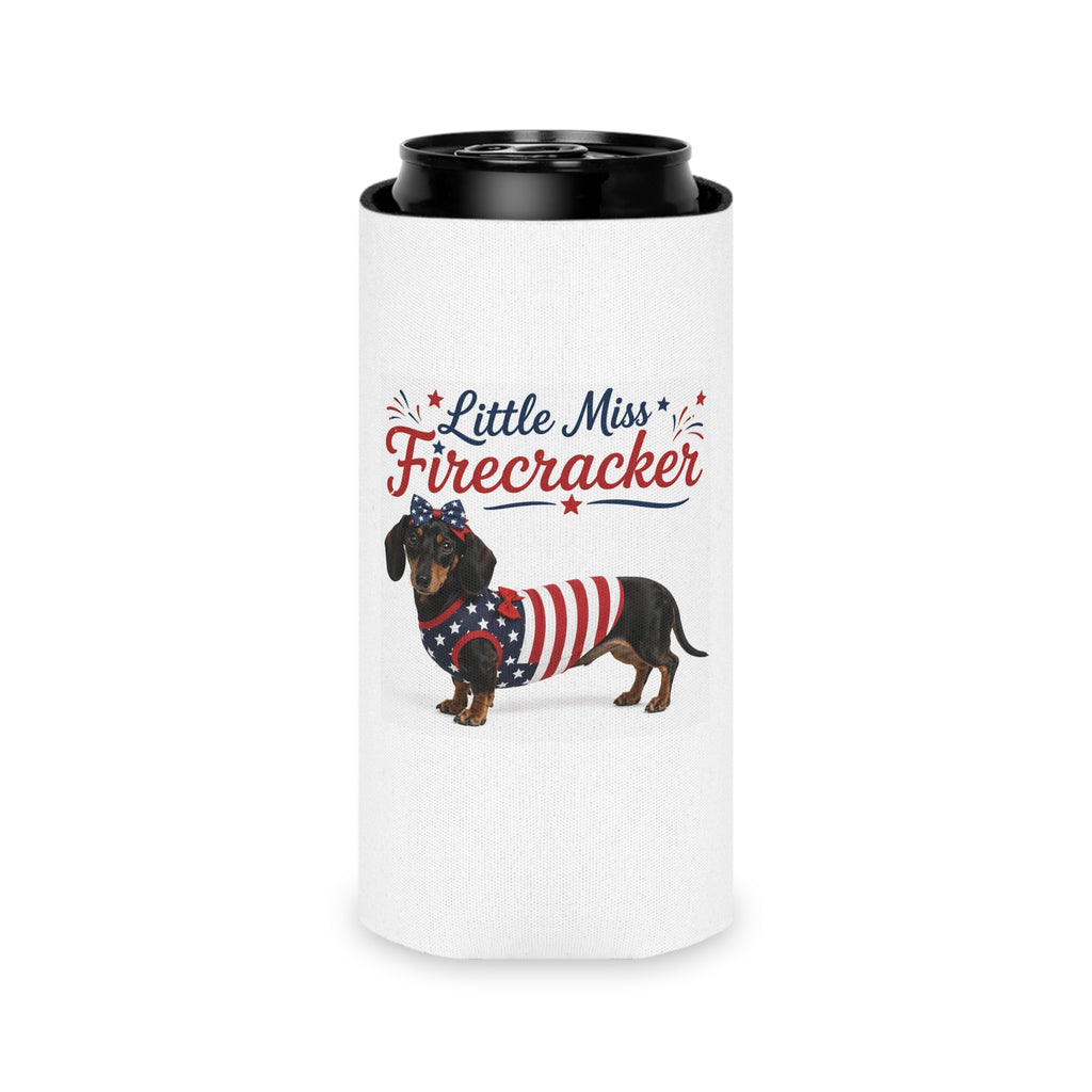 Little Miss Firecracker Can Cooler | Patriotic Dachshund, Fourth of July