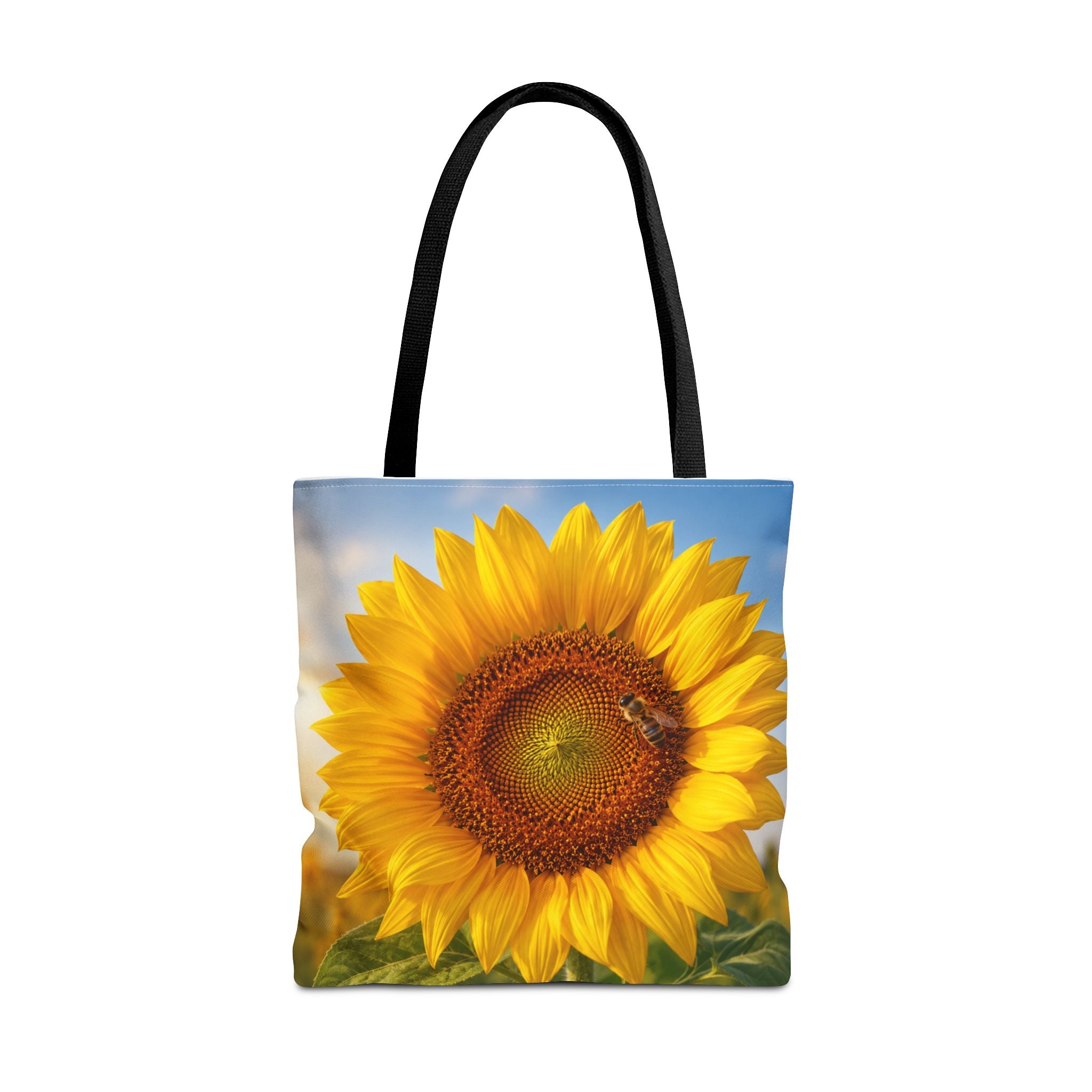 Sunflower with Bee Tote Bag, Sunflower Lovers Gift, Sunflower Grocery Bag, Beach Bag, Bright Floral Nature Print
