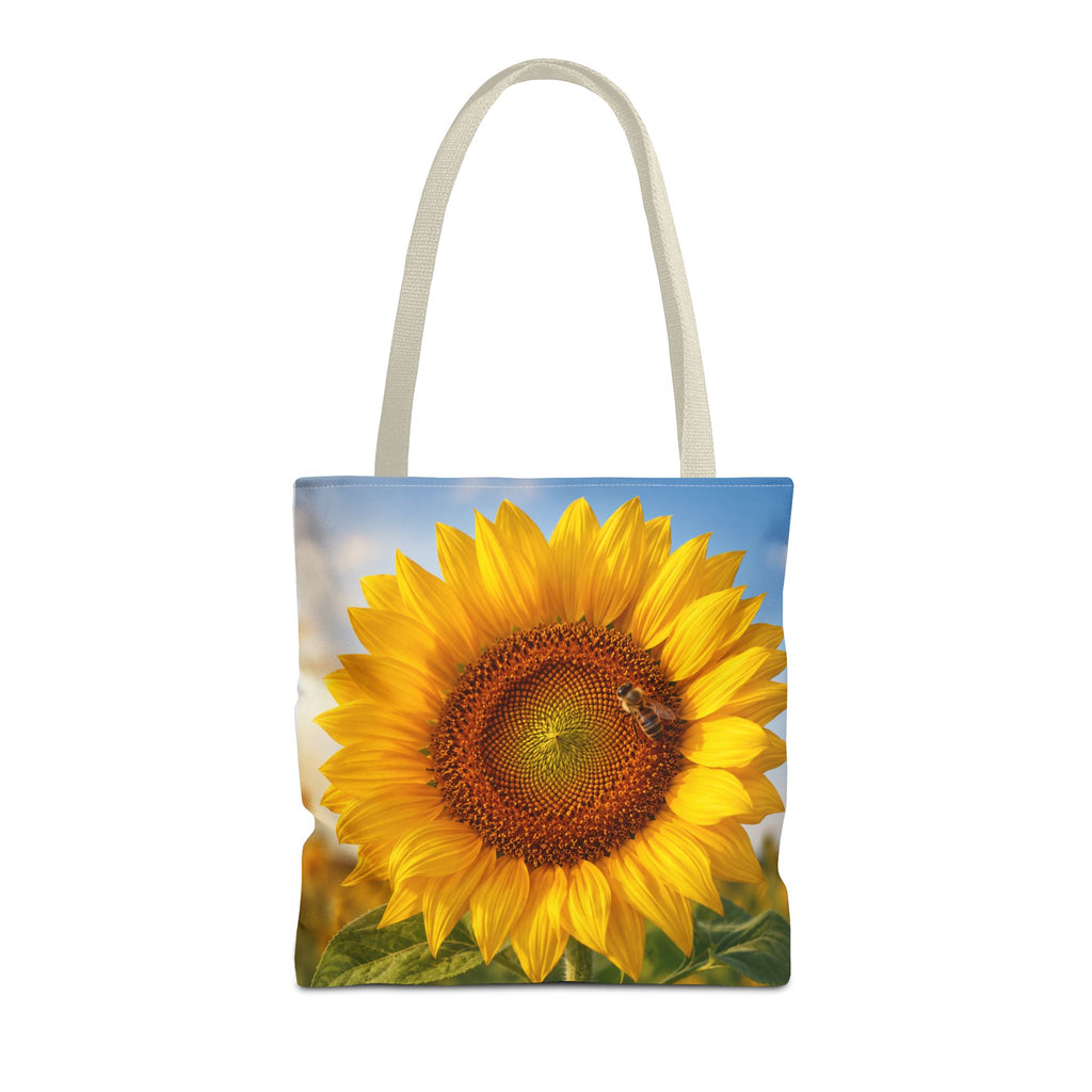 Sunflower with Bee Tote Bag, Sunflower Lovers Gift, Sunflower Grocery Bag, Beach Bag, Bright Floral Nature Print