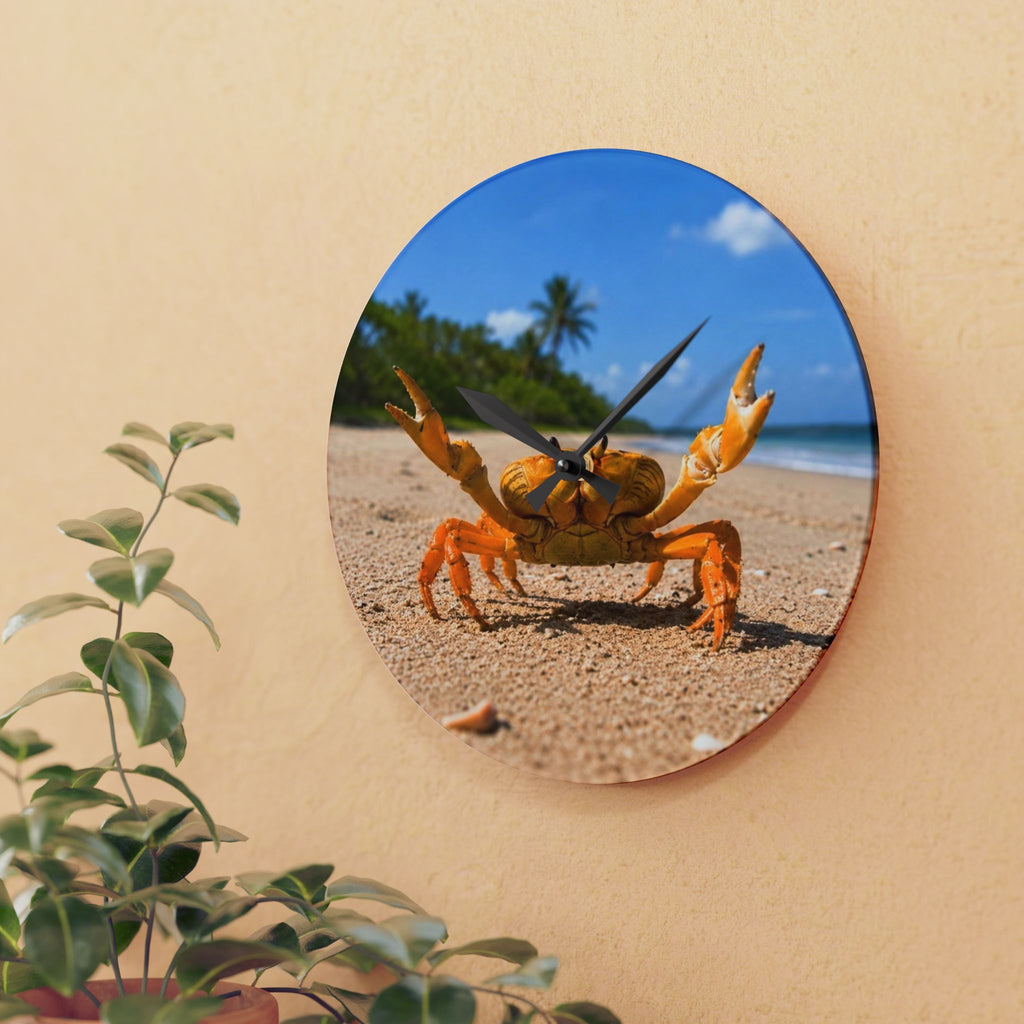 Crab Beach Acrylic Wall Clock , Tropical Coastal Decor for Home & Beach House, Beach House Gift, Beach Lovers Gift