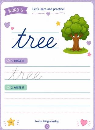 50 Easy Cursive Words for Kids Handwriting Practice Workbook (Digital Download)