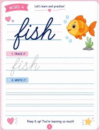 50 Easy Cursive Words for Kids Handwriting Practice Workbook (Digital Download)