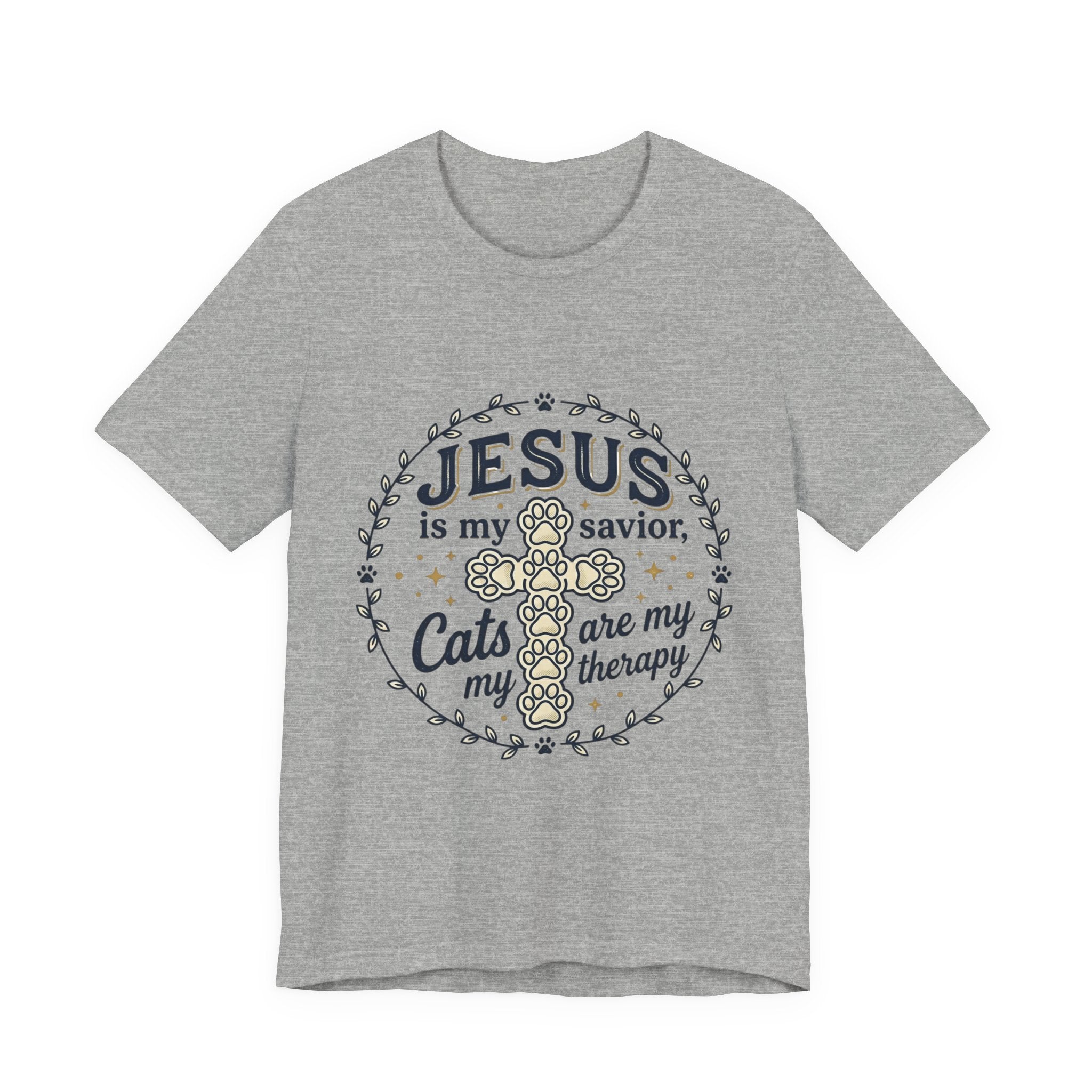 Jesus is my Savior Cats are my Therapy T-Shirt | Faith Cat Tee