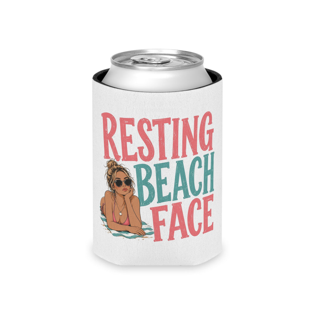Can Cooler — “Resting Beach Face” Funny Beach Drink Koozie