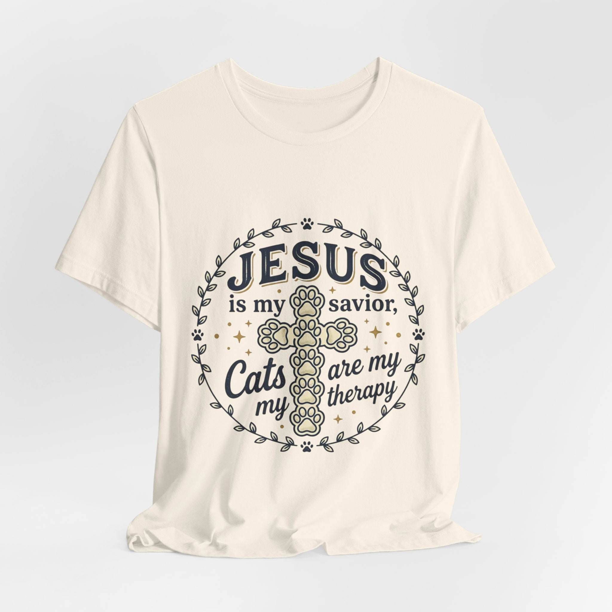 Jesus is my Savior Cats are my Therapy T-Shirt | Faith Cat Tee