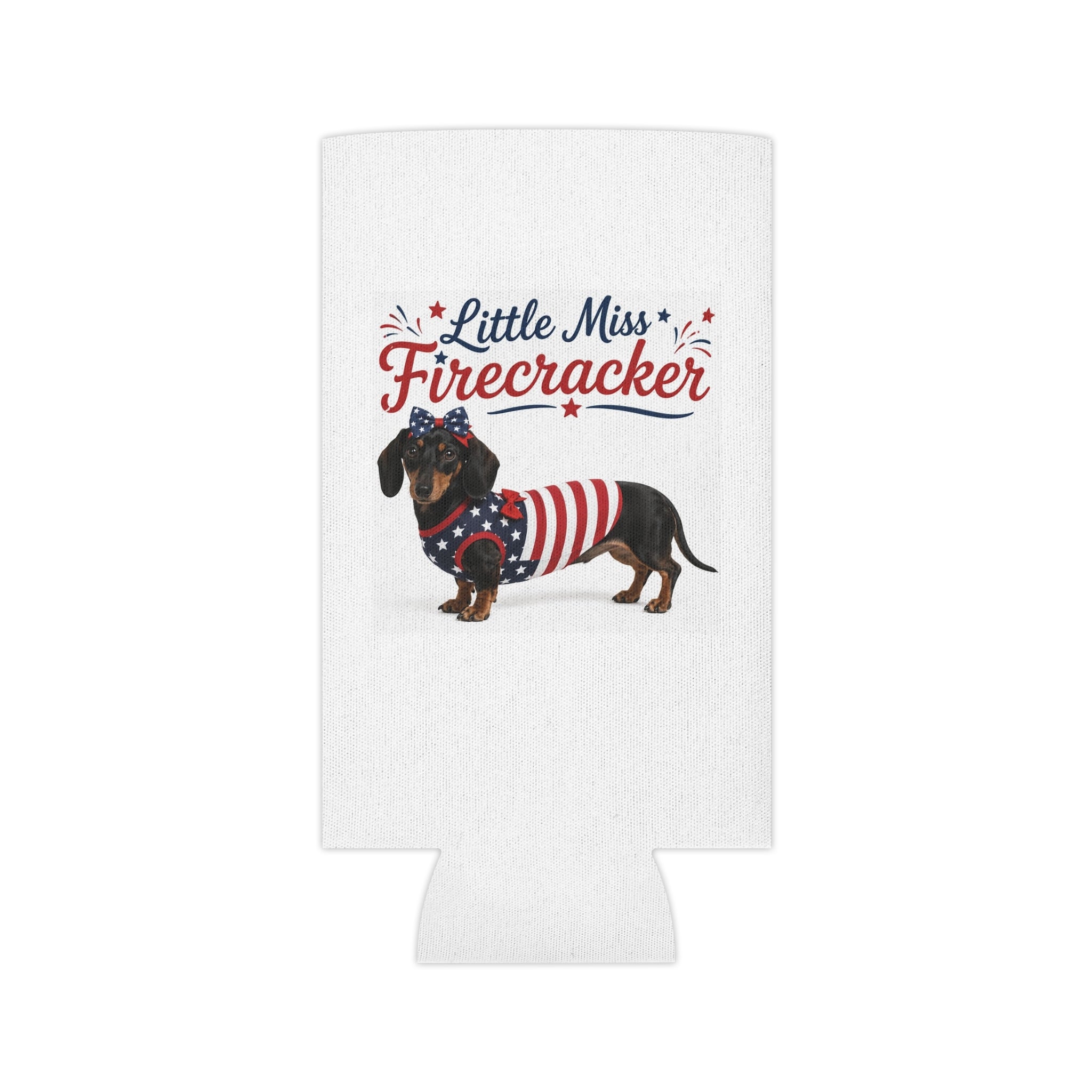 Little Miss Firecracker Can Cooler | Patriotic Dachshund, Fourth of July