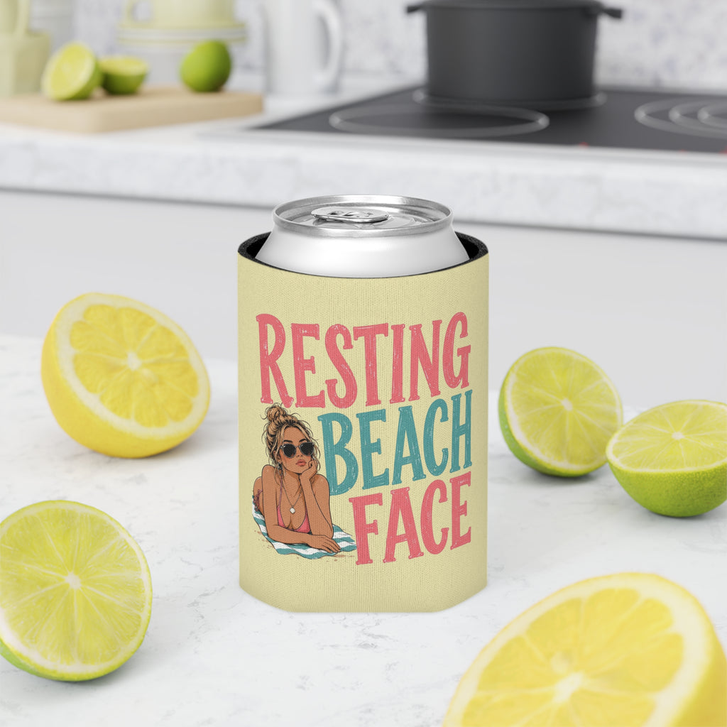 Can Cooler - "Resting Beach Face" Summer Drink Koozie
